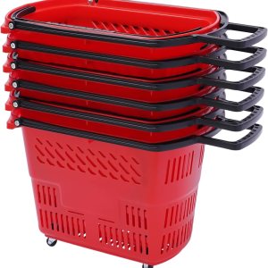 6 cestas de compras para tienda minorista, supermercado, carritos de compras con ruedas, gran capacidad de 35 l9.2 gal (rojo) 6 cestas de compras para tienda minorista, supermercado, carritos de compras con ruedas, gran capacidad de 35 l9.2 gal (rojo)