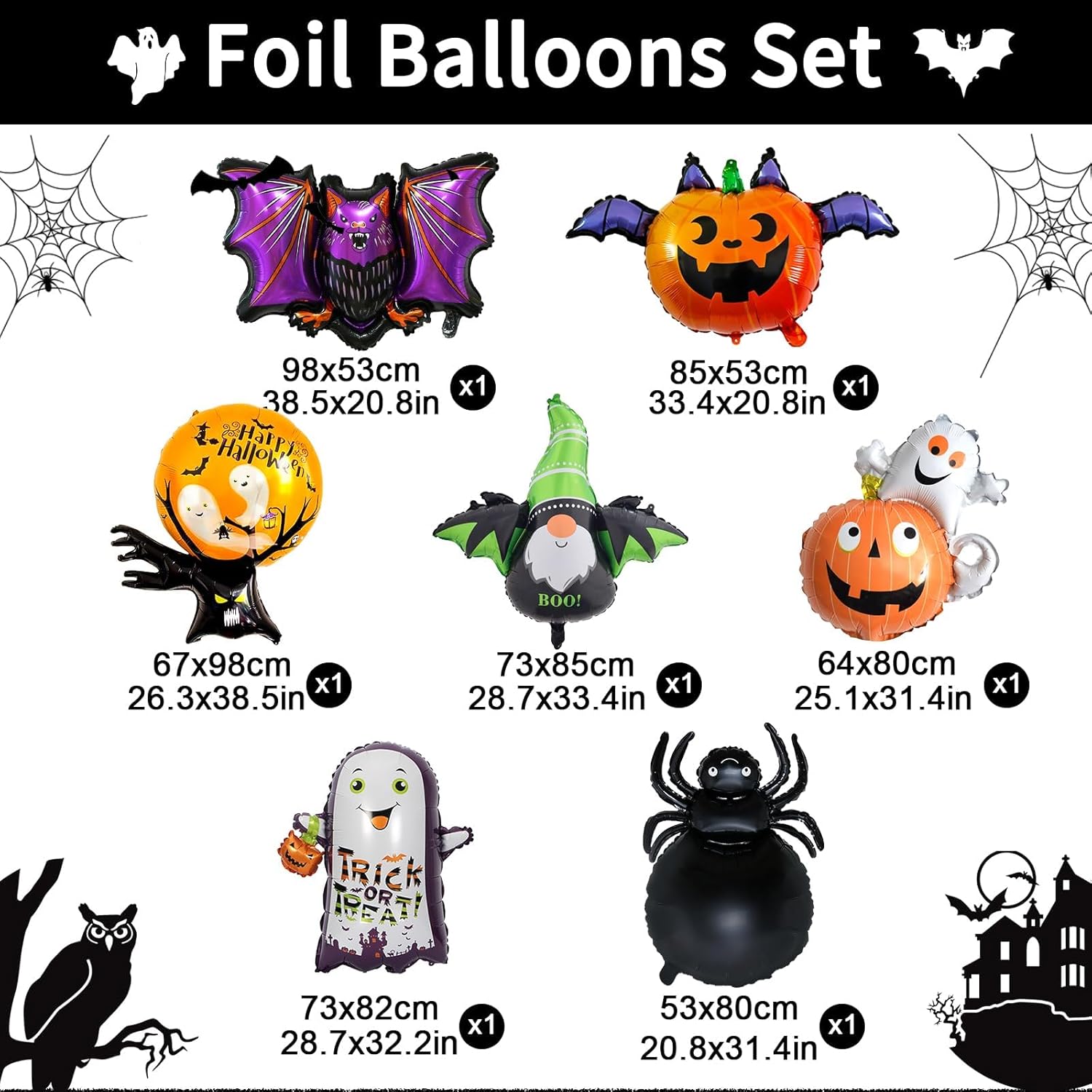 Globos de aluminio de Halloween, globos de helio de aluminio 3D para Halloween, fantasma, araña, árbol de murciélago, calabaza, globos de Halloween