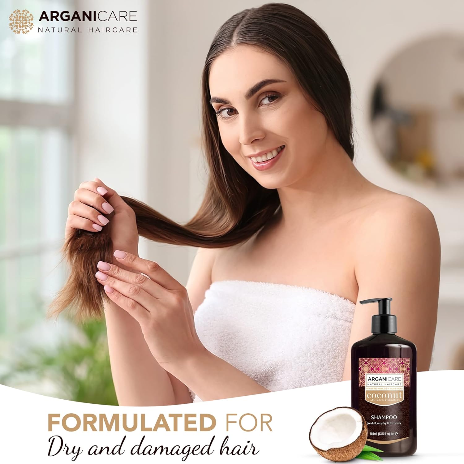 arganicare Hidratante Coco Champú con certificado Argán y Aceites de coco para Dull, muy seco y Frizzy 13,5Cabello FL oz