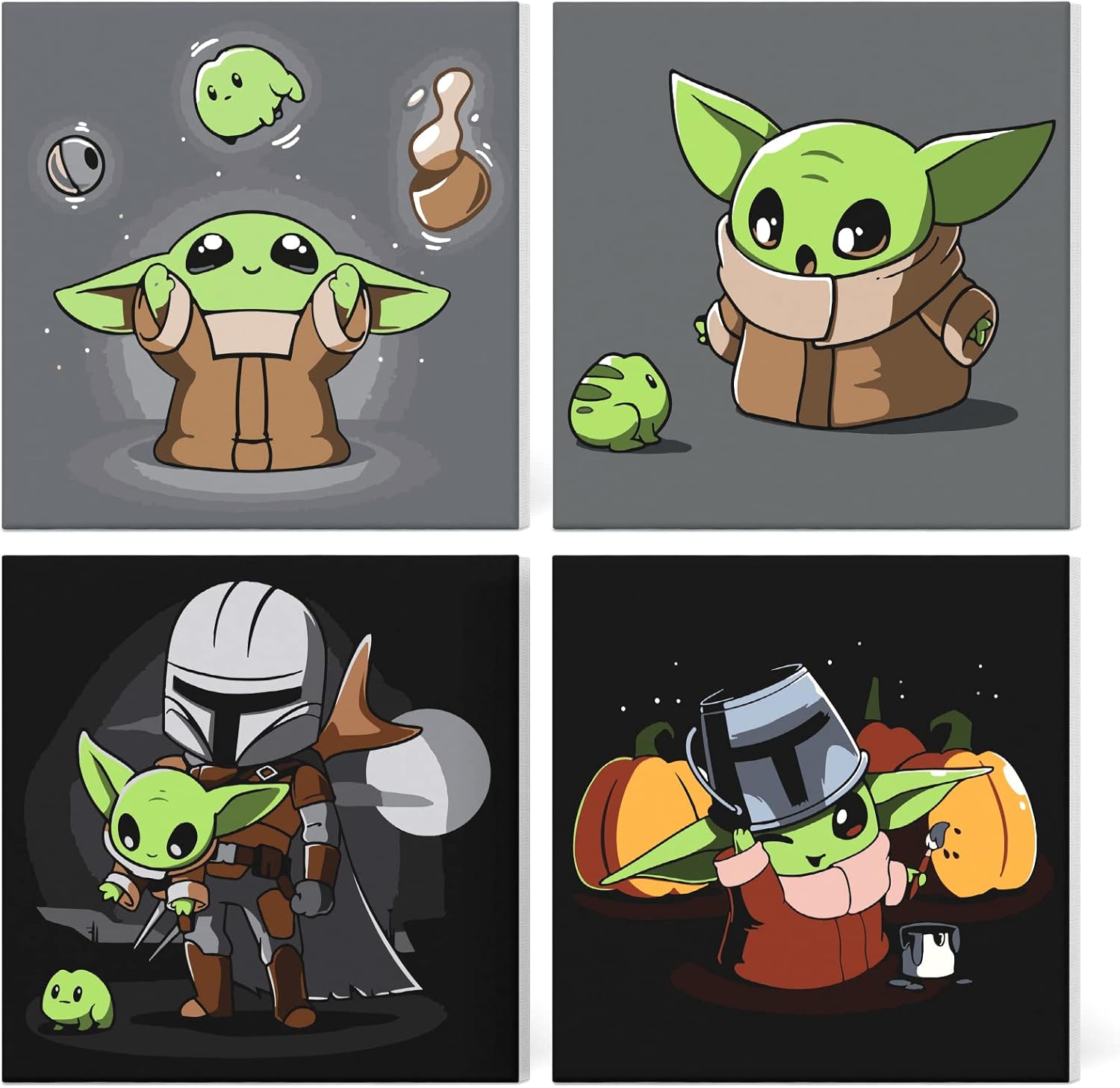 NAIMOER Paquete de 4 pinturas por números para niños, lienzo enmarcado para adultos y niños, pintura Yoda por números para niños de 8 a 12 años,