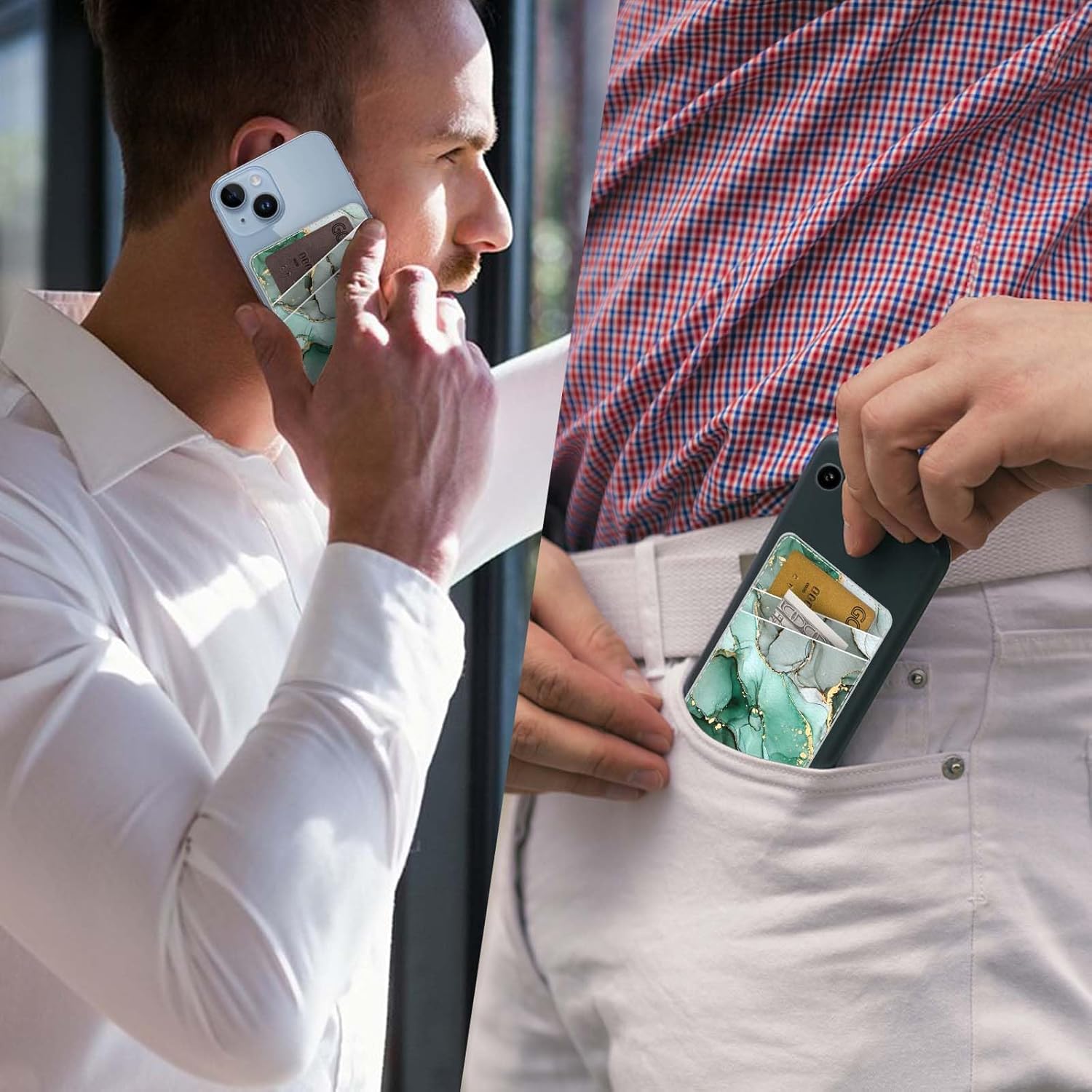 Cartera de cuero para teléfono con tarjetero para teléfono, adhesivo para teléfono con adhesivo, elegante funda para tarjetas de crédito, adecuado
