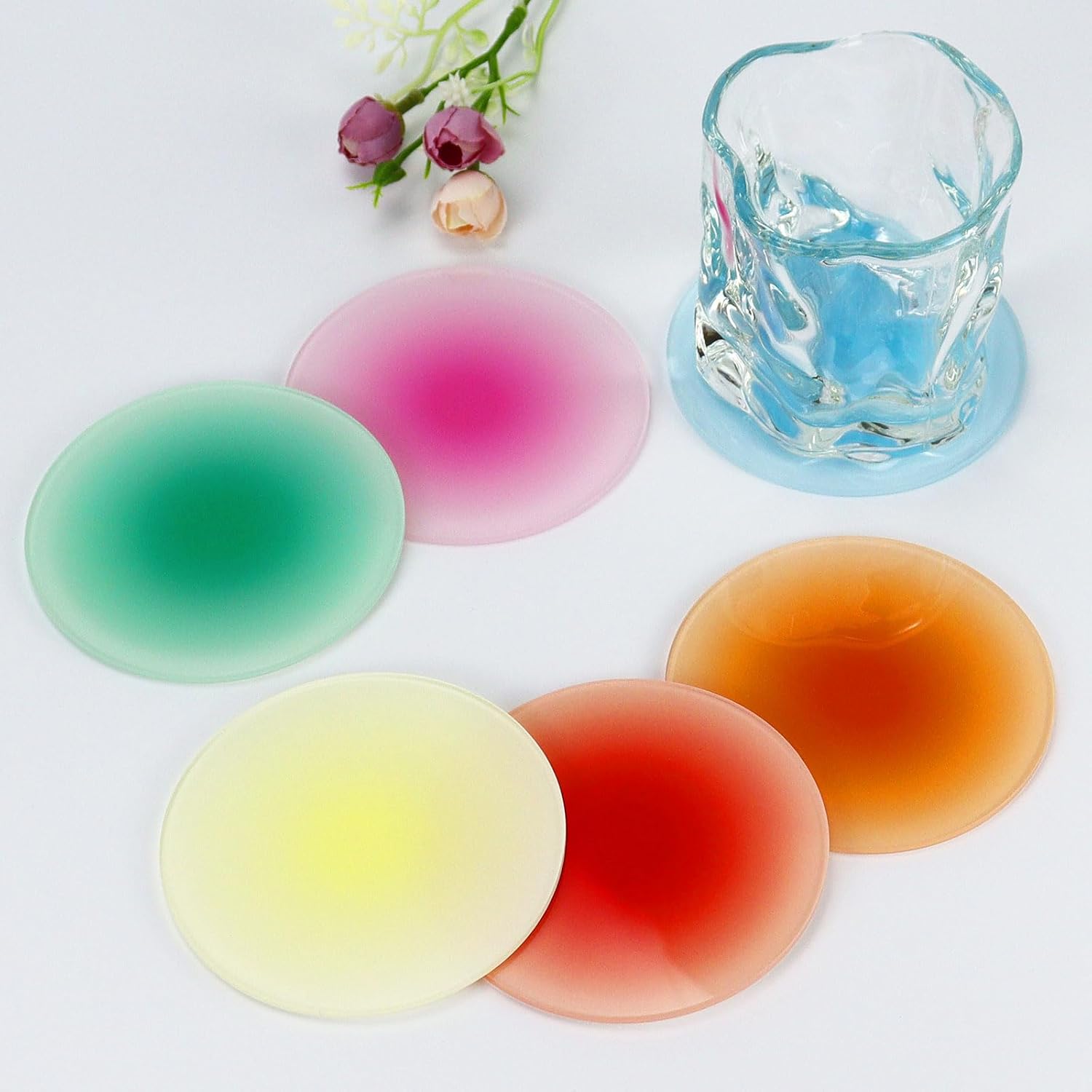 Posavasos de acrílico, 6 posavasos coloridos acrílicos, bonitos posavasos redondos resistentes al calor, posavasos antideslizantes con soporte de