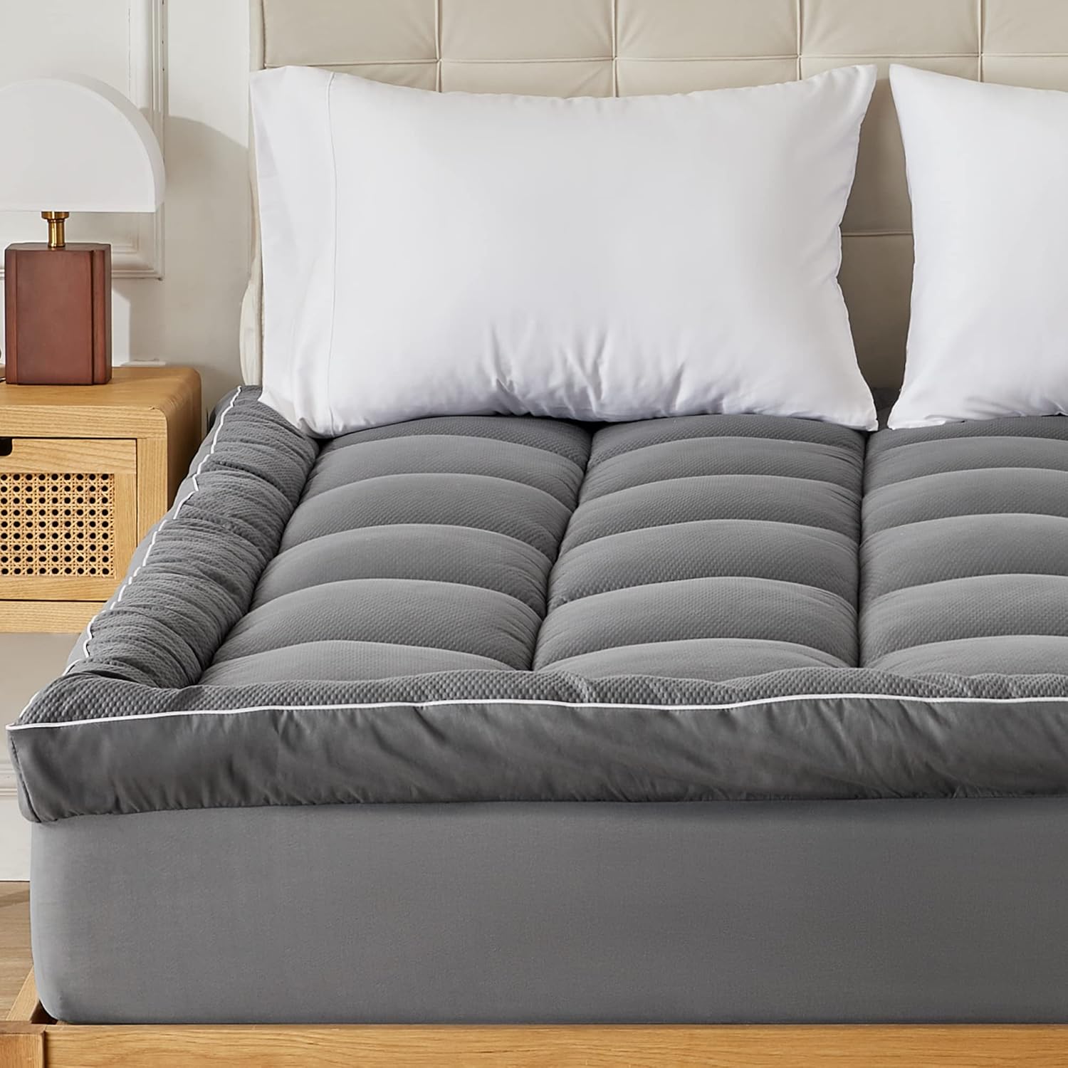 Cubrecolchón con parte superior de almohada, ultra grueso, esponjoso, suave, acolchado, transpirable, sin ruido, calidad de hotel con relleno
