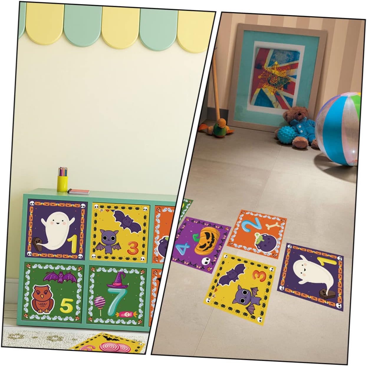 SAFIGLE 1 Unidades Hopscotch Floor Vision Kids Palymat Halloween Kid Ground Wallpaper Halloween Piso Pegatina Decoración Niños Juguetes Niños