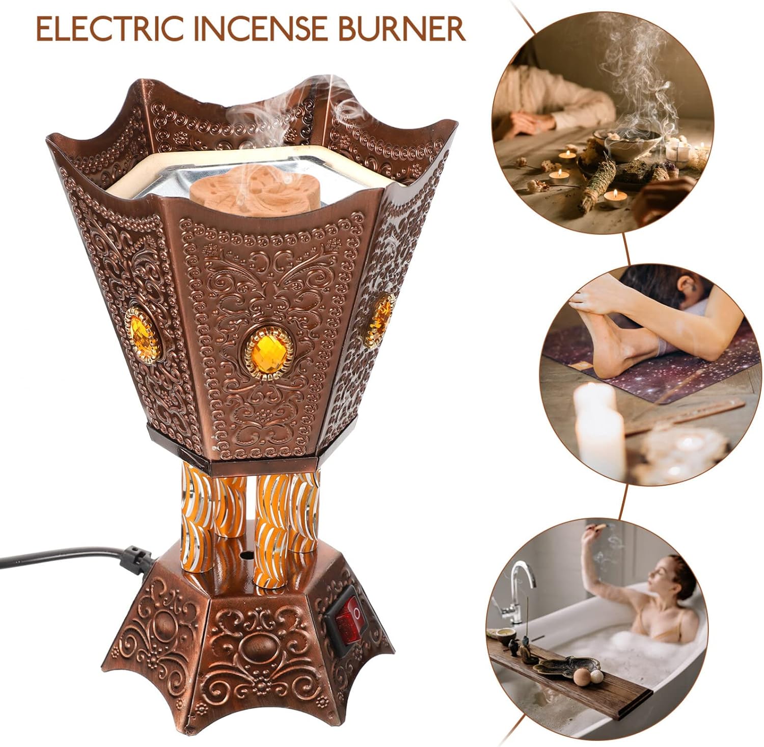 HOMSFOU Quemador de incienso enchufable Bukhoor Oud Incienso Stick Holder Esfand Decoración Coche Quemador de incienso Soporte Electrónico Quemador