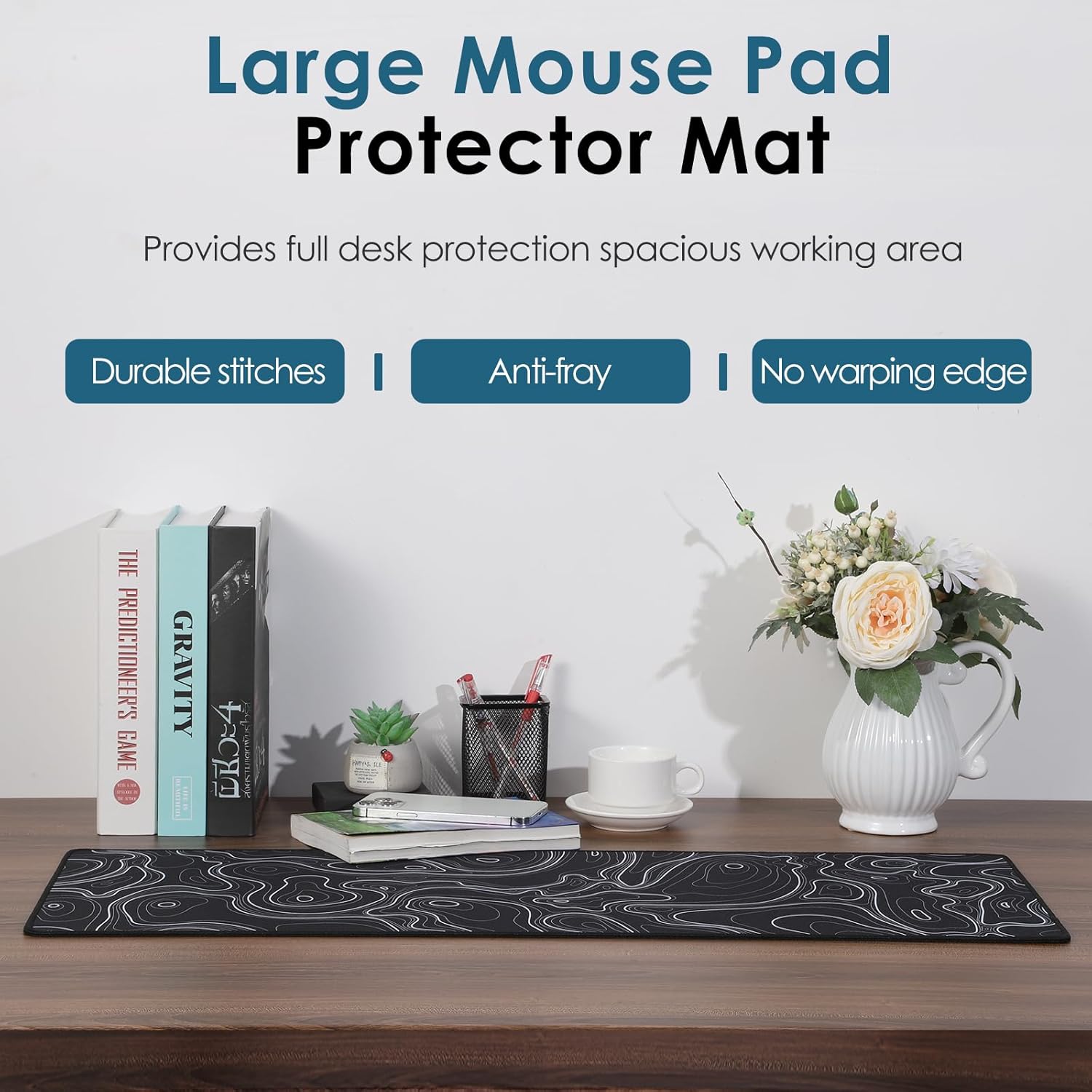 Topographic Map – Alfombrilla de mouse impermeable de contorno extendido para el hogar y la oficina, alfombrilla grande para mouse para juegos,