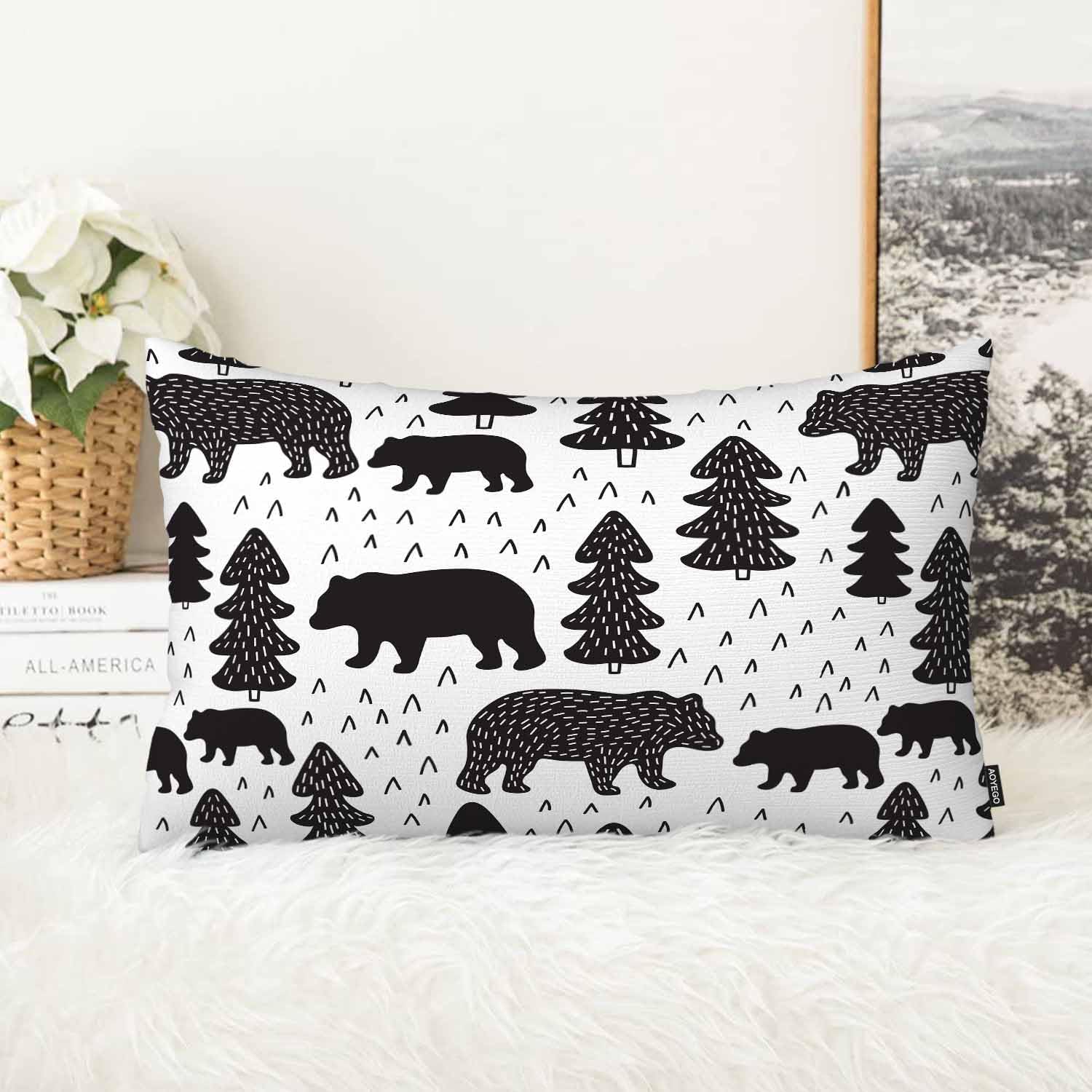 AOYEGO Woodland Bears – Funda de almohada rústica de oso grizzly de montaña, decoración del hogar, fundas de cojín para sofá, dormitorio, sala de