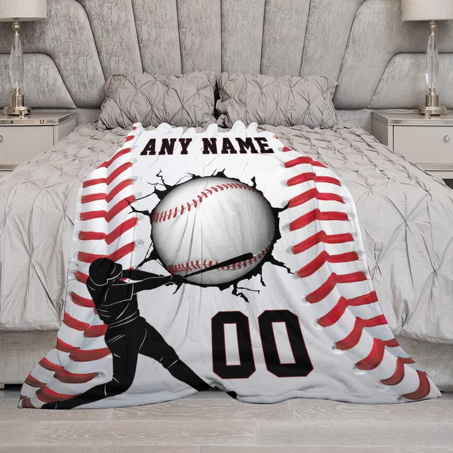 Oplamigy Manta de béisbol personalizada con nombre para niños y adultos, manta de béisbol personalizada con nombre deportivo, manta personalizada