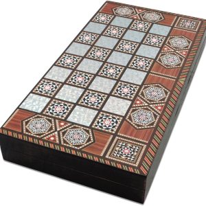 Yenigun Tavla 20″ Madre de Perla Patrón laminado madera comprimida cuadros Backgammon Set Yenigun Tavla 20″ Madre de Perla Patrón laminado madera comprimida cuadros Backgammon Set