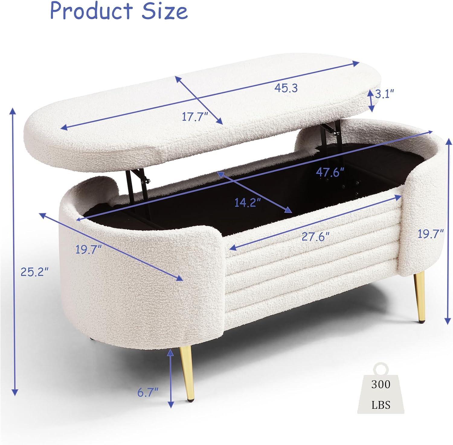 Homtique Banco otomano moderno de almacenamiento, banco de almacenamiento tapizado de tela Sherpa de 47.6 pulgadas, banco de almacenamiento con