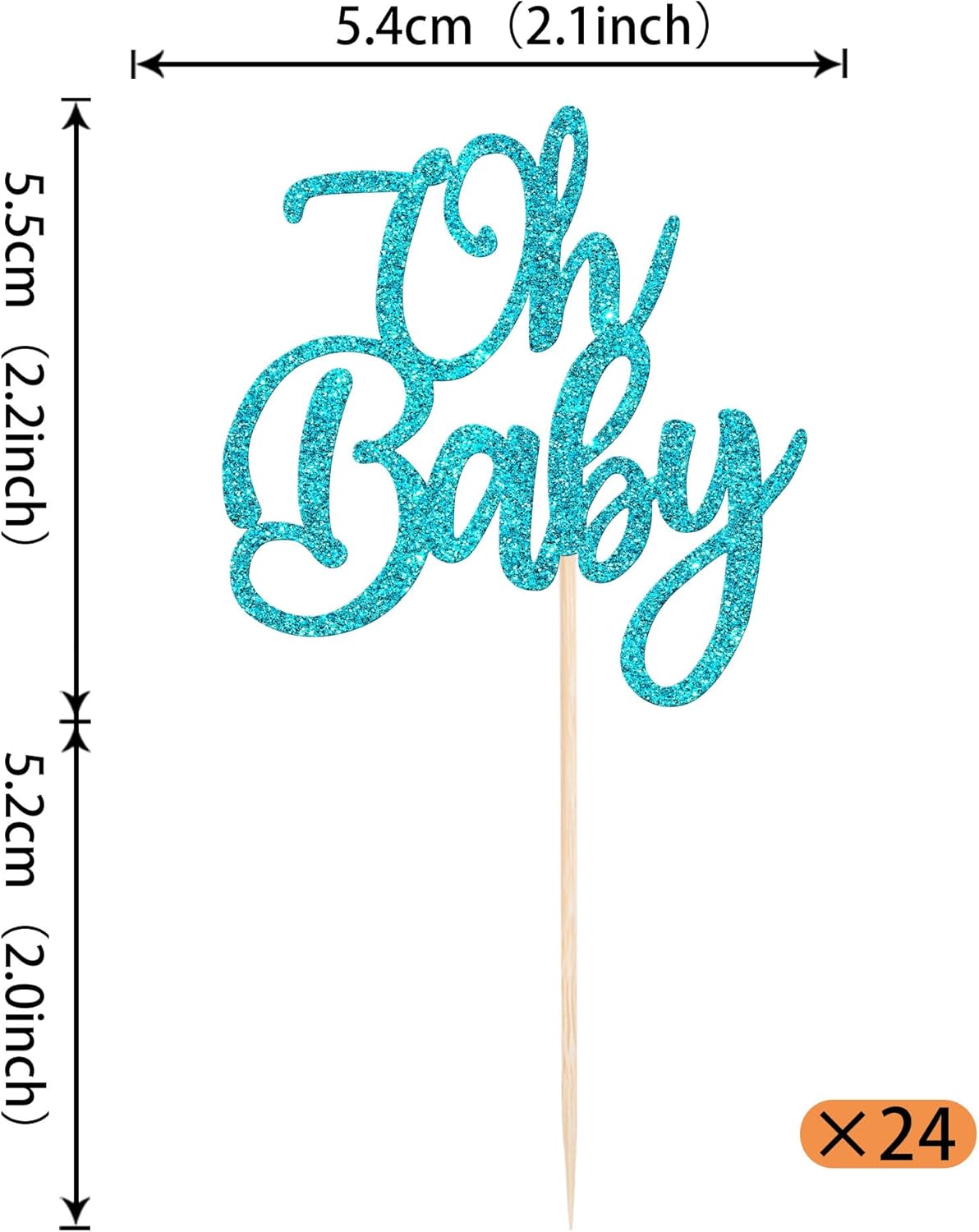 Rsstarxi Paquete de 24 adornos para cupcakes Oh Baby con purpurina para revelación de género, decoración de pasteles de baby shower, decoración para