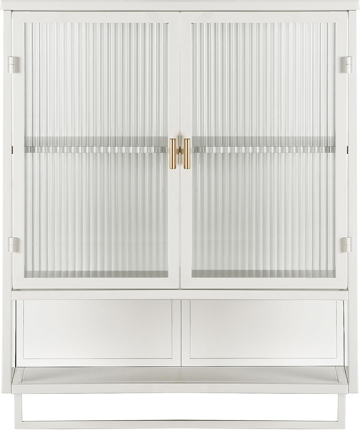 Armario de pared de doble puerta de vidrio estilo retro con estantes desmontables para oficina, comedor, sala de estar, cocina y baño, color blanco