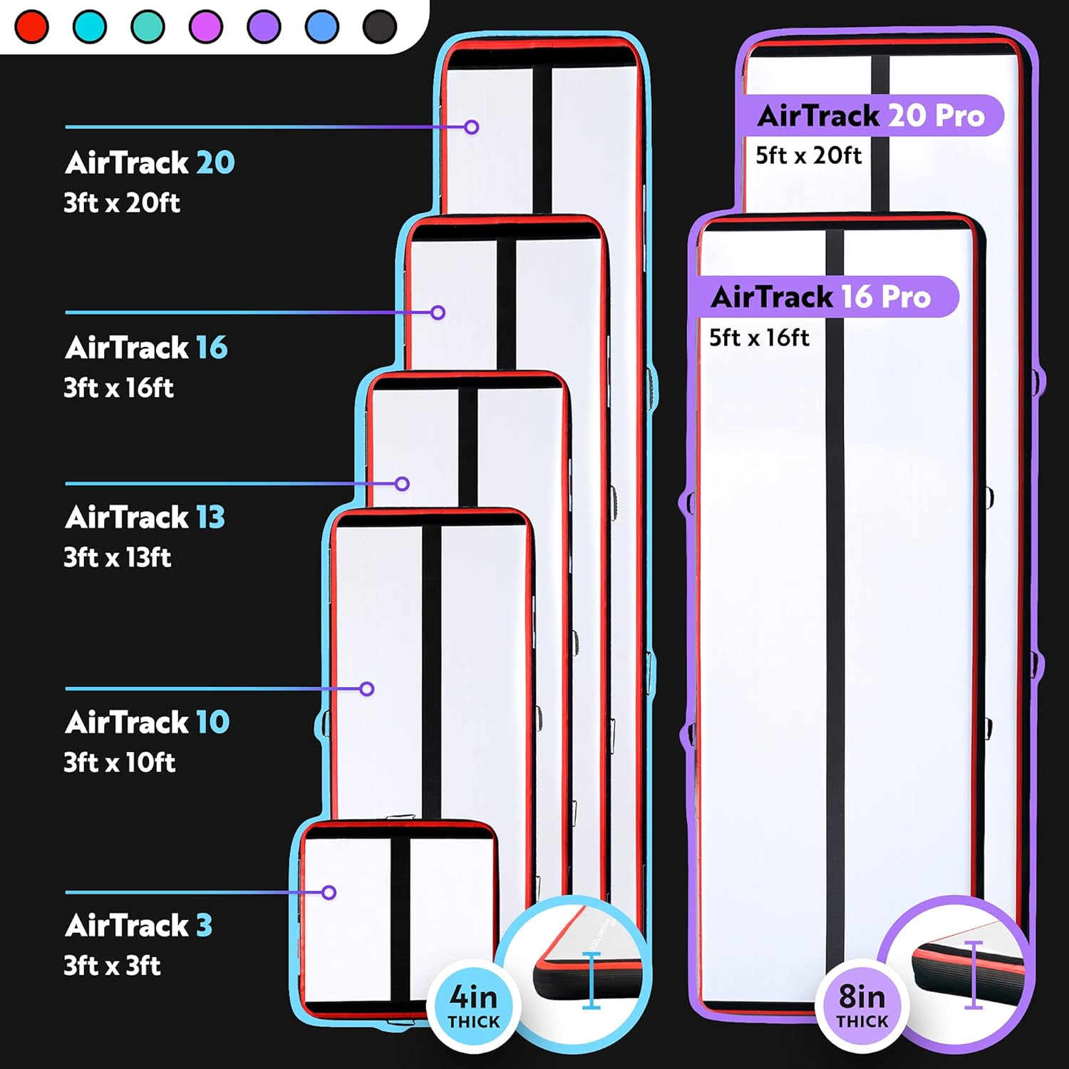 AirTrack Tapete inflable de gimnasia con bomba de aire, 3 pies, 10 pies, 13 pies, 16 pies, 20 pies, tapete de aire grueso para yoga, animadoras,
