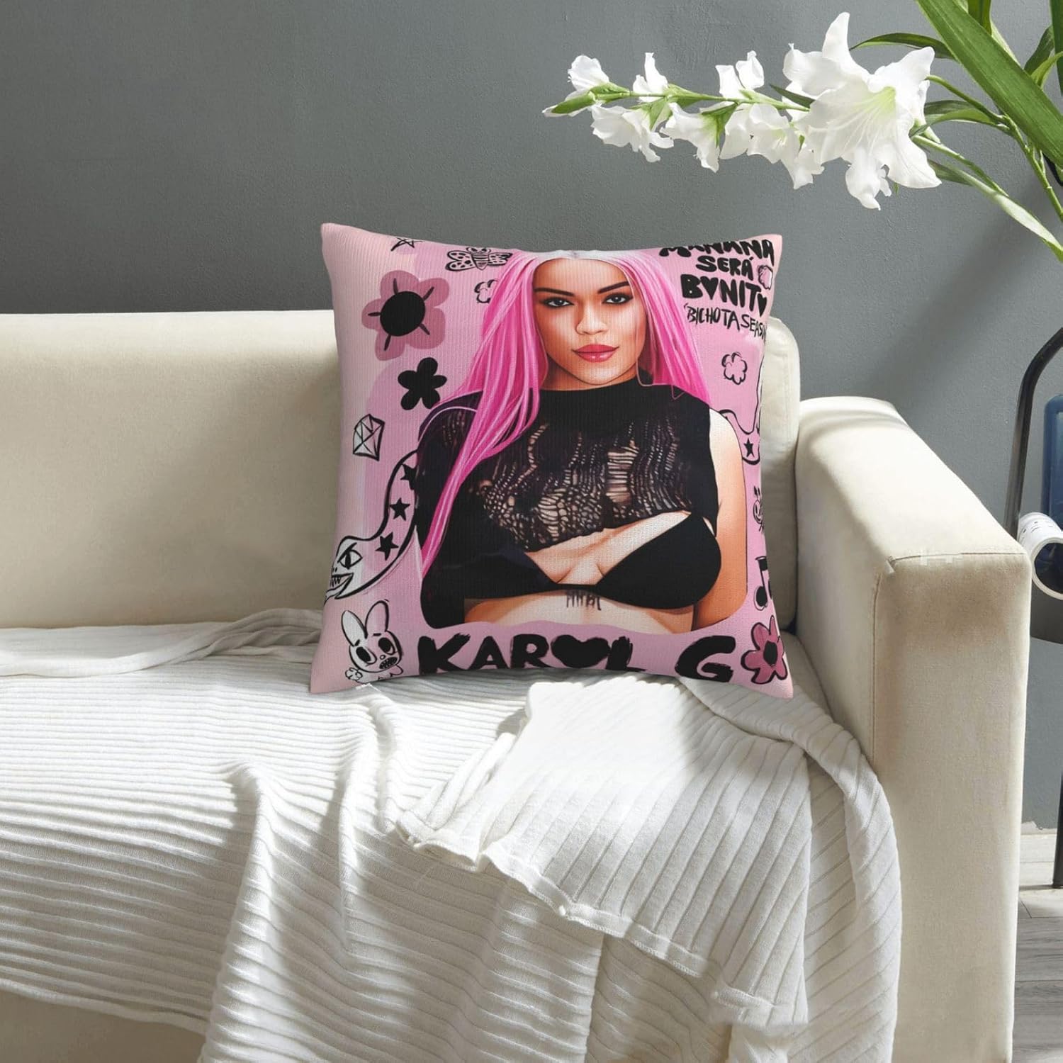 Karol Singer G – Funda de almohada decorativa de 18 x 18 pulgadas, funda cuadrada para sala de estar, dormitorio, sofá, coches