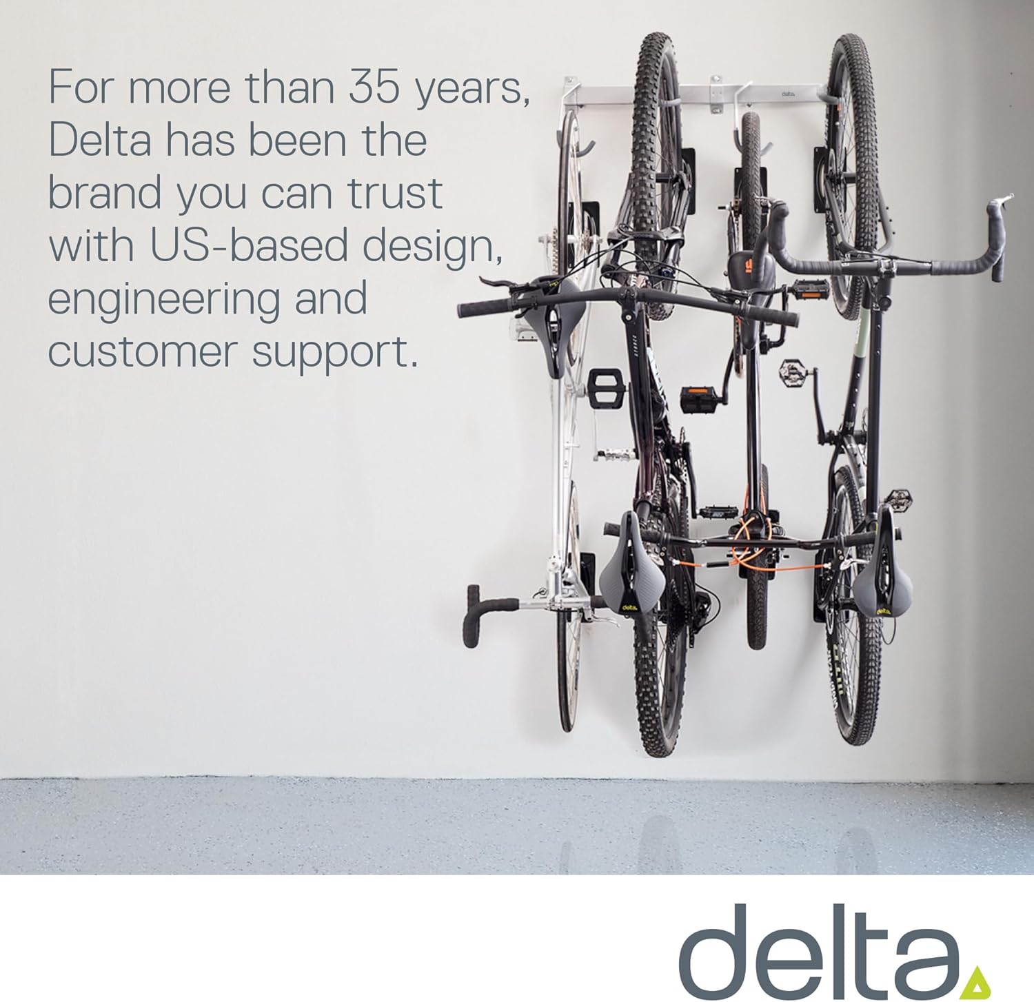 Garage Bike Rack Wall Mount Rail Rack by Delta Cycle – Bike Hangers for Garage – Bike Storage Rack for MTB, Road & Ebike – Holds up to 300 lbs –