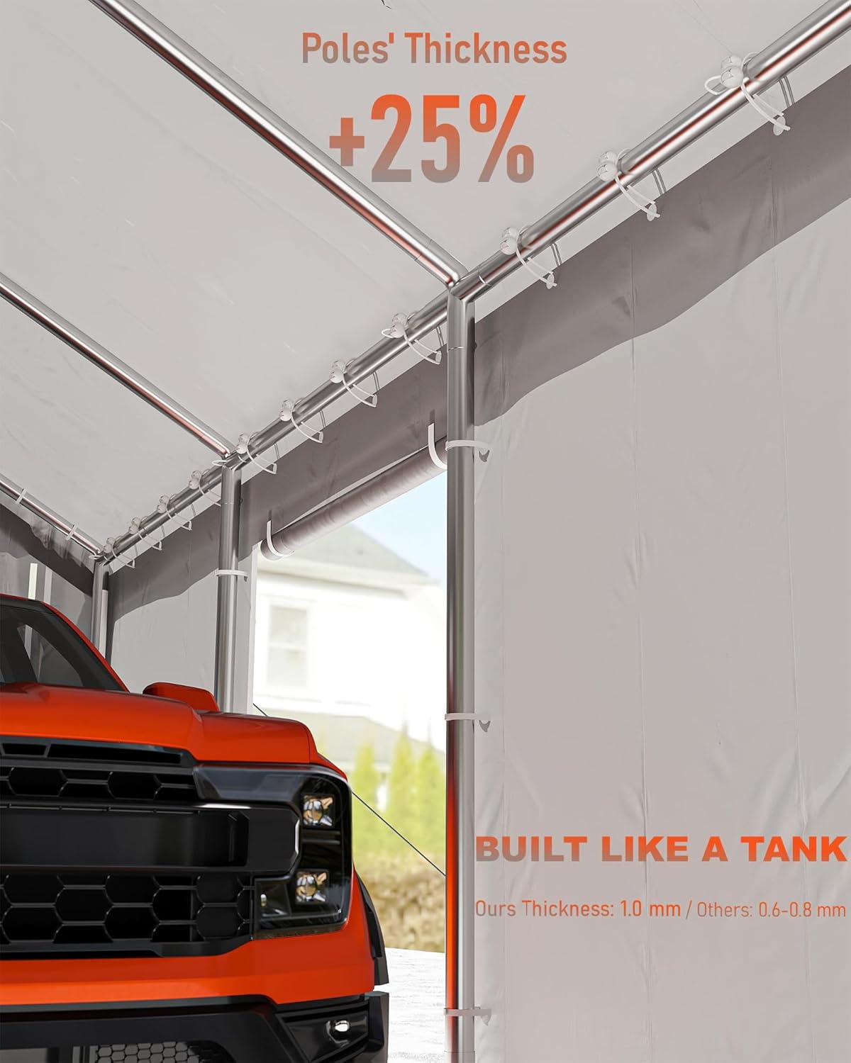Carport – Garaje portátil de 13 x 20 pies, toldo resistente a prueba de agua de 200 GSM, con 4 puertas enrollables y 4 ventanas, para camioneta y