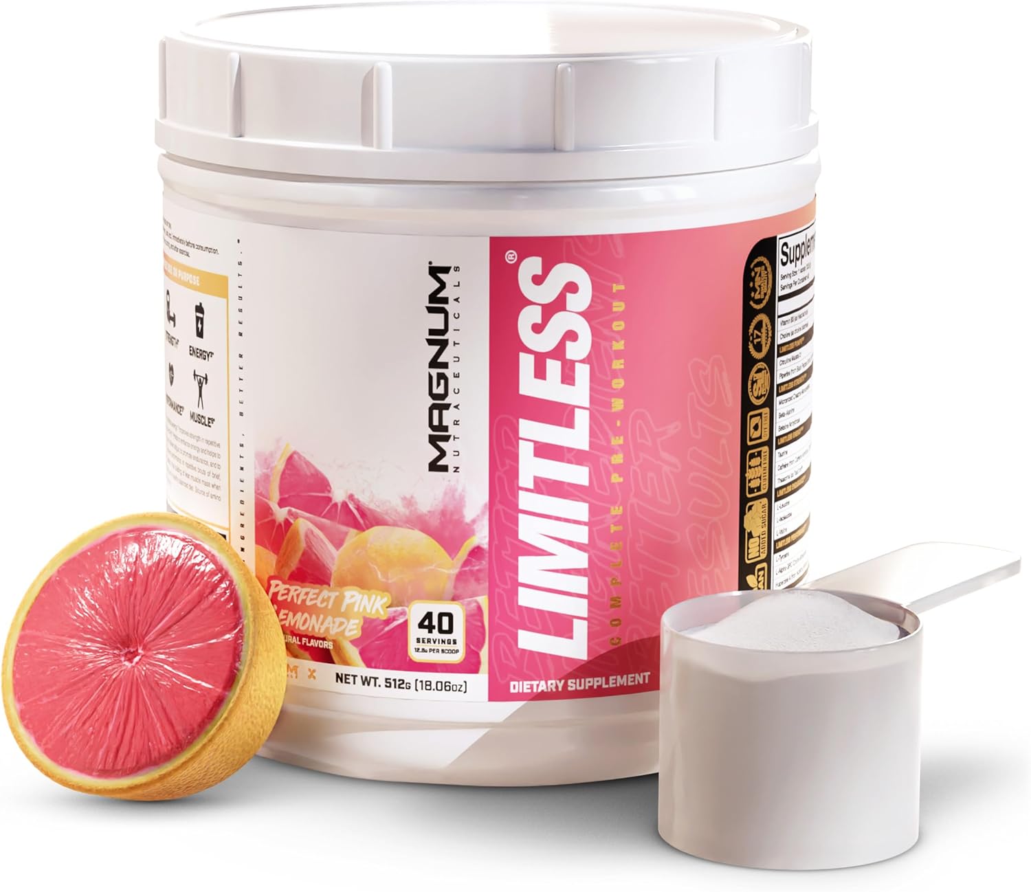 LIMITLESS Magnum 17.78 oz – Polvo de entrenamiento muscular, preentrenamiento deportivo para hombres y mujeres, puede ayudar y apoyar a aumentar la