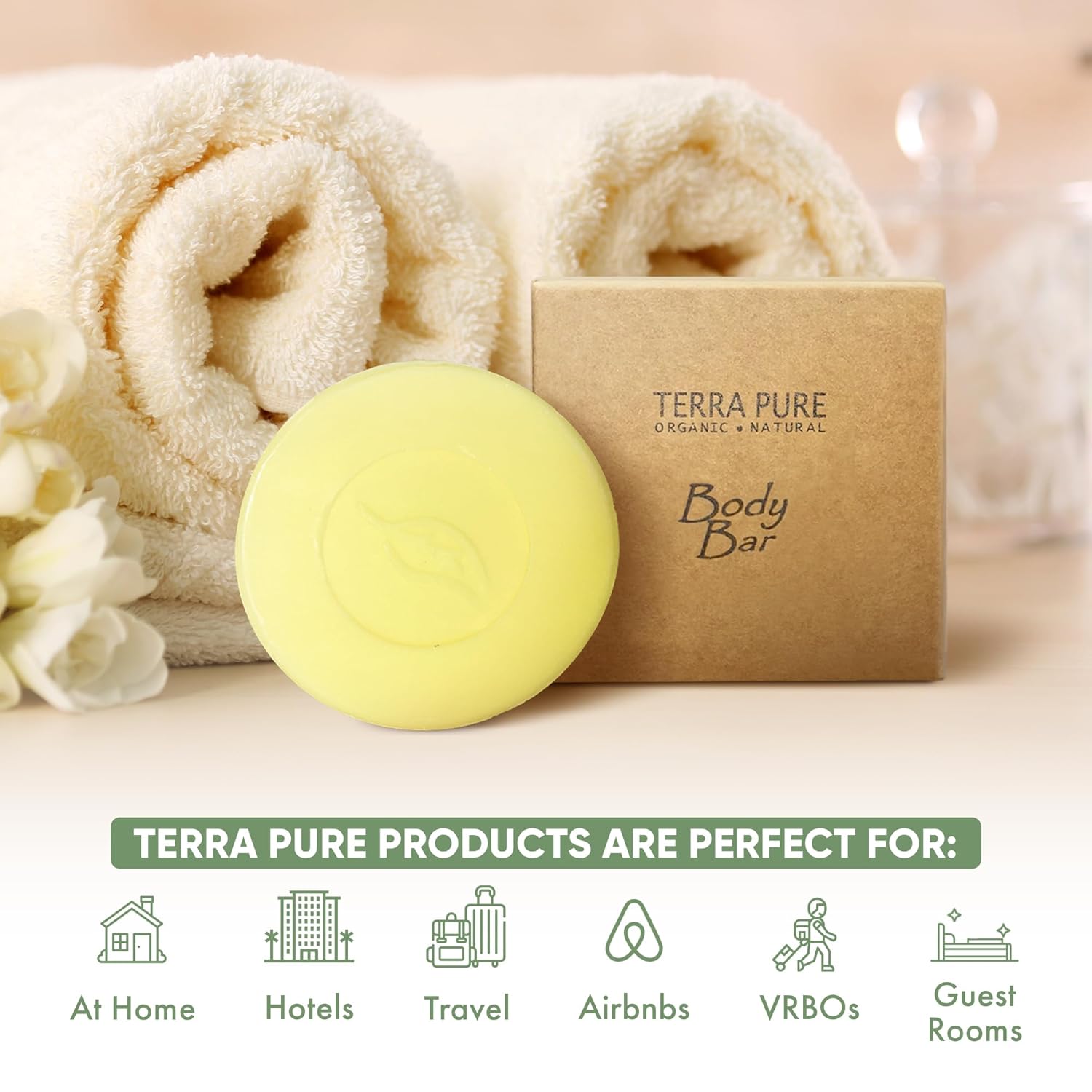 Terra Pure Jabón en barra, comodidades de hotel tamaño viaje, 1.5 oz (paquete de 250)