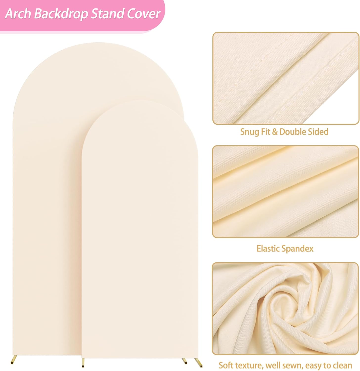 Fomcet Juego de 2 fundas para arco de boda de 6 pies, 7.2 pies, color beige, de 2 caras, parte superior redonda de elastano, cubierta de telón de