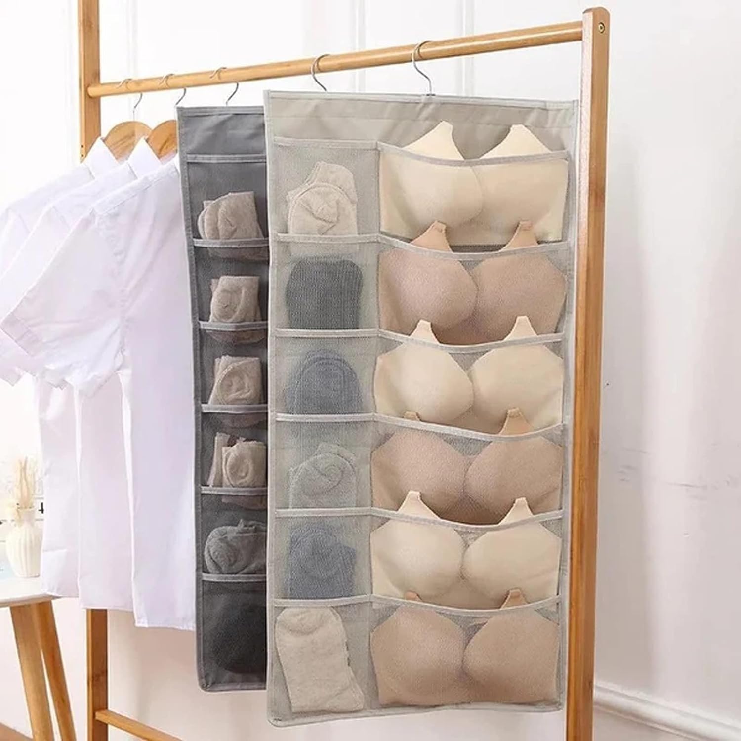 Organizador de brasieres para colgar en el armario para calcetines, ropa interior, ropa interior con colgador de metal giratorio, estante de doble