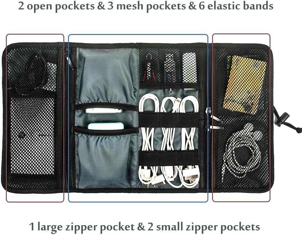 ProCase – Organizador para viaje de equipo. Bolsa para organizar los accesorios electrónicos. Estuche de viaje para ordenar los cables. Botiquín y
