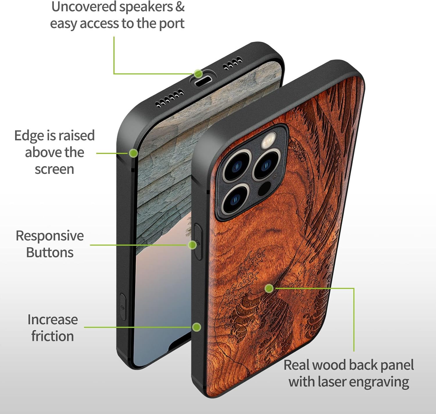 Carveit Funda magnética de madera para iPhone 12 Pro madera natural y TPU suave a prueba de golpes, funda protectora única y elegante de madera
