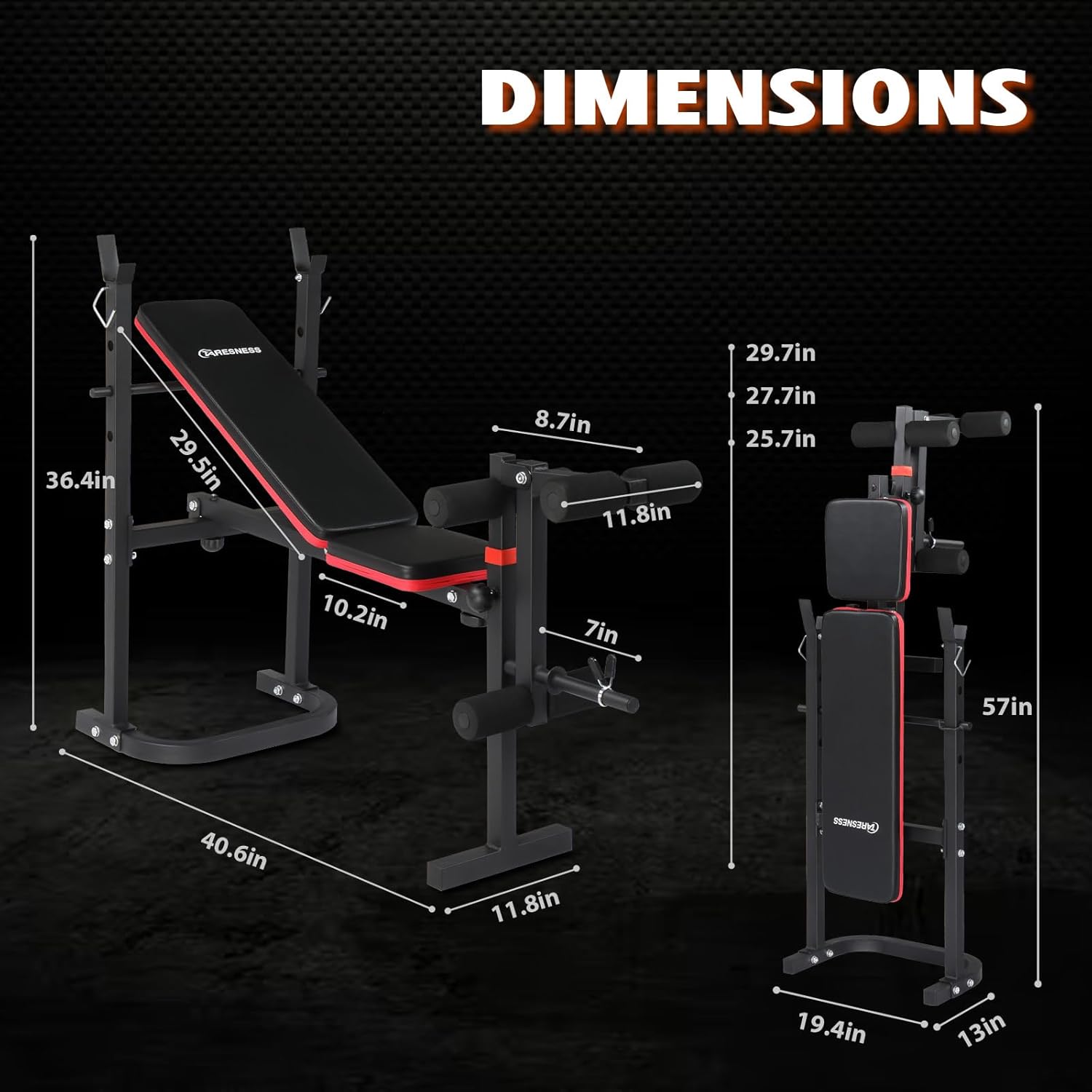 Banco de pesas olímpico con banco de entrenamiento ajustable y soporte para pesas y desarrollador de piernas, banco de pesas plegable para gimnasio