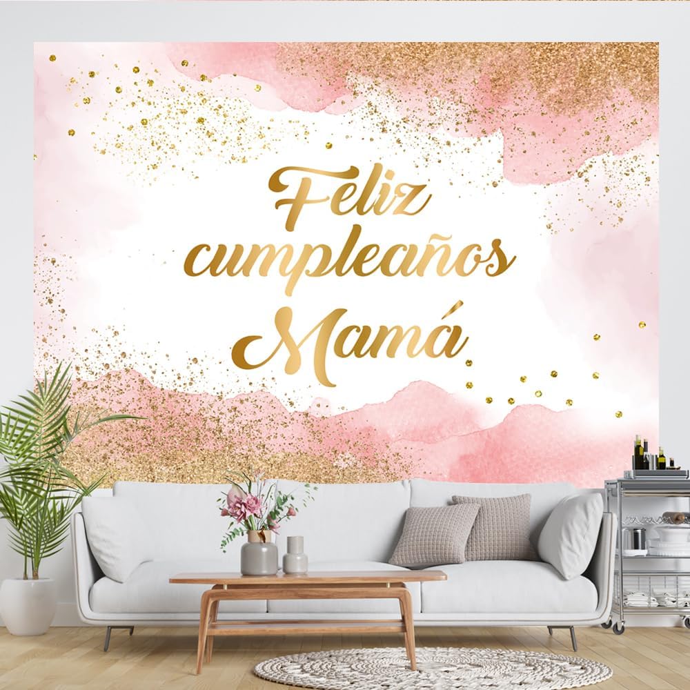 Lofaris Fondo rosa de feliz cumpleaños de 7 x 5 pies para mamá, decoración de fiesta de cumpleaños de mamá, fotografía de nube rosa, decoración de