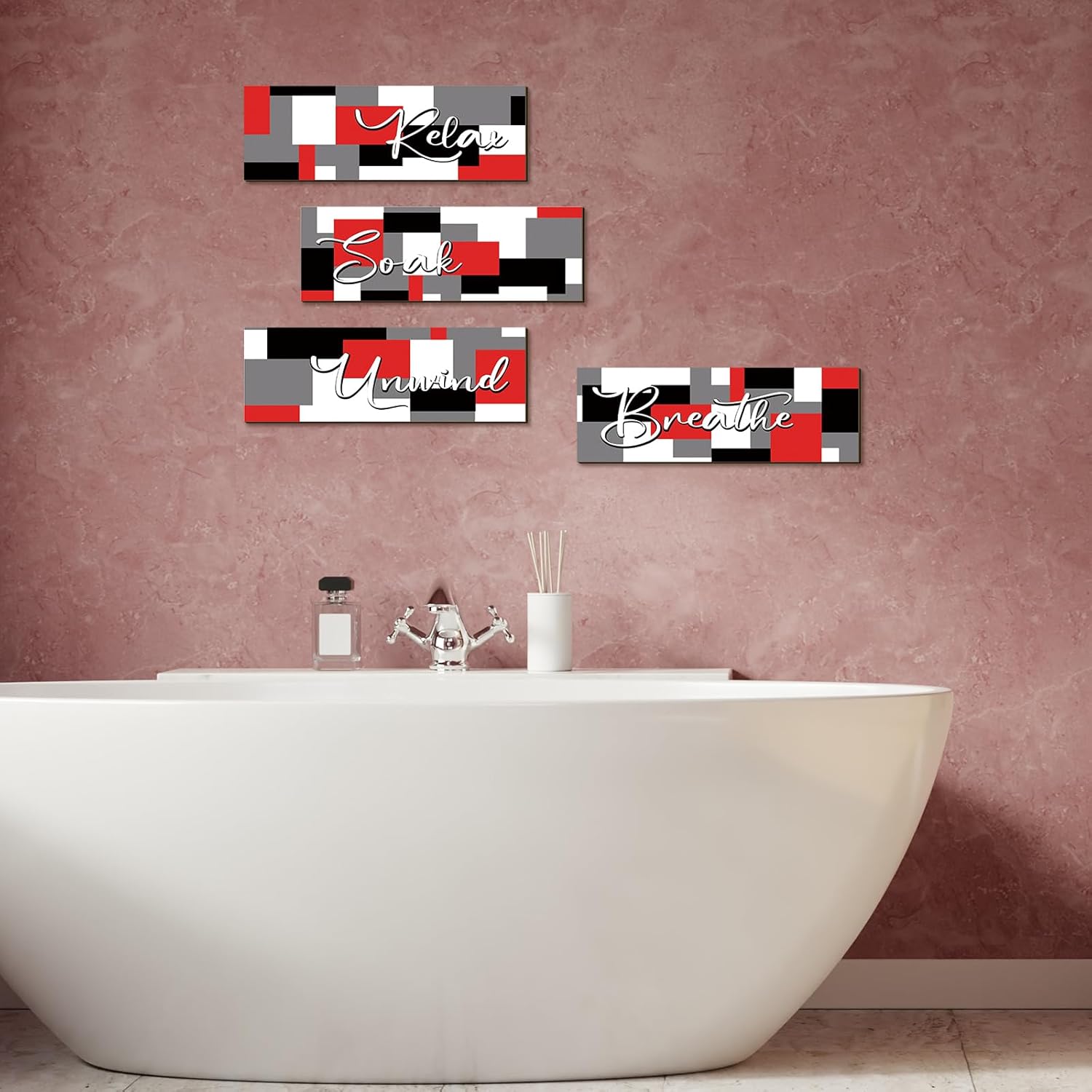 Tradder 4 piezas de pared de baño, decoración rústica de pared de baño, fotos de baño, relajarse, descansar, respirar, lavandería, decoración del