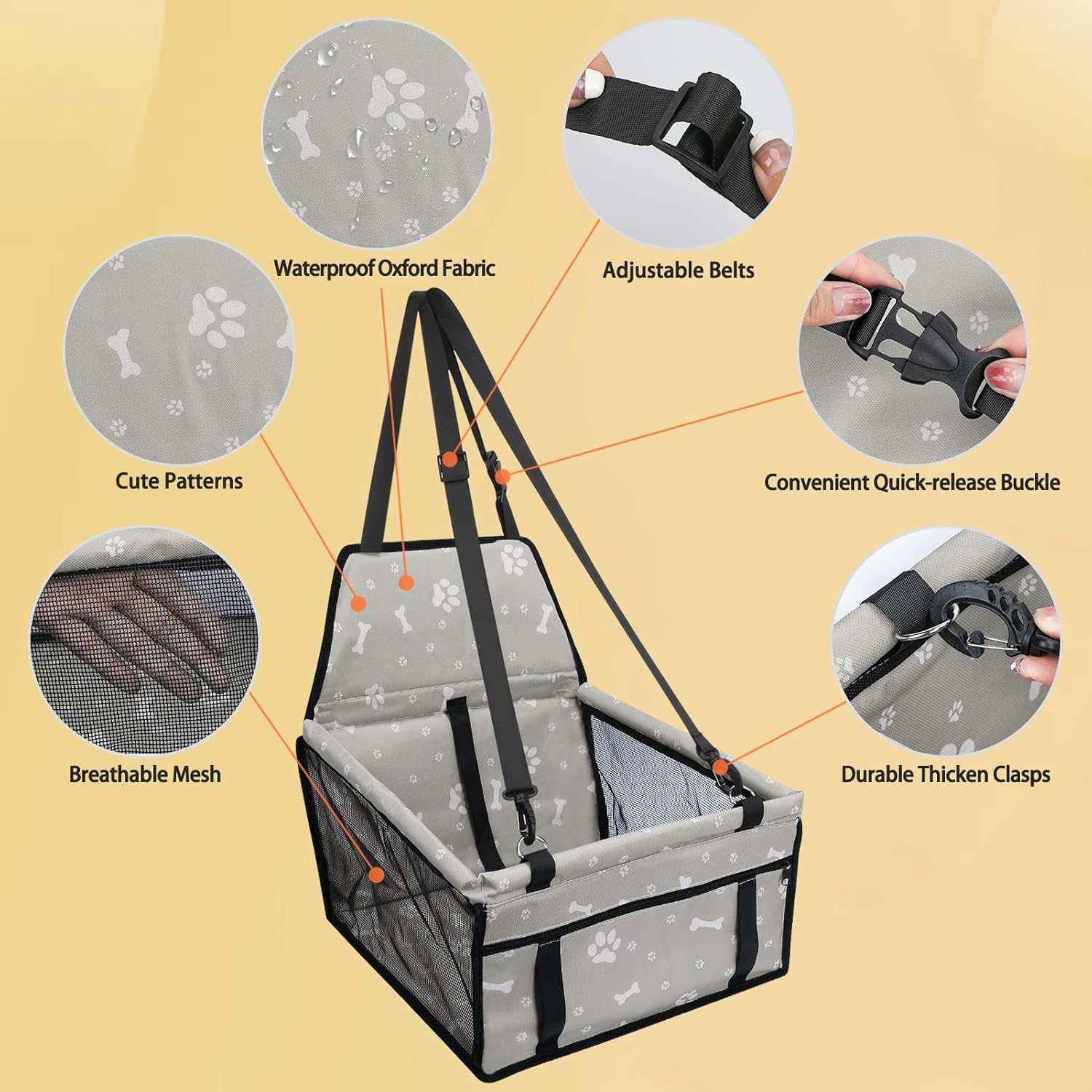 PetsHome Asiento de automóvil para perro, plegable, impermeable, transpirable, bolsa de viaje Oxford para perros pequeños a medianos, cachorros y