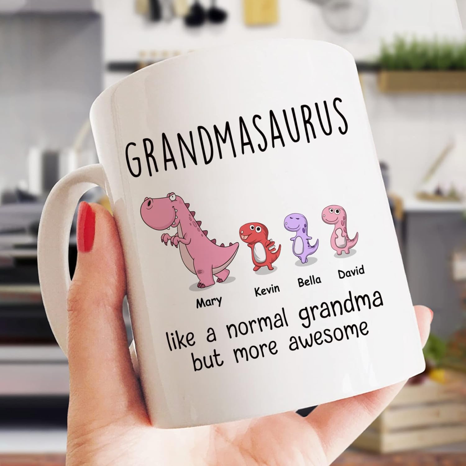 Gossby Taza personalizada (3 niños) GRANDMASAURUS like a normal grandma but more awesome Great Grandma Coffee Cup, regalo del día de la madre para