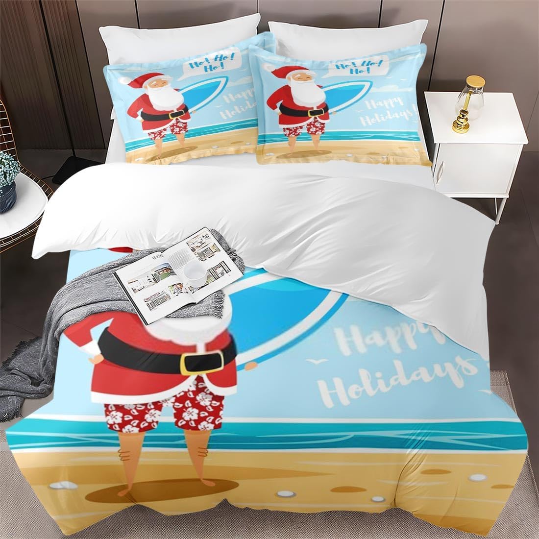 Juego de funda de edredón, juego de ropa de cama de Papá Noel de verano para niños y adultos, decoración de dormitorio, juego de funda de edredón