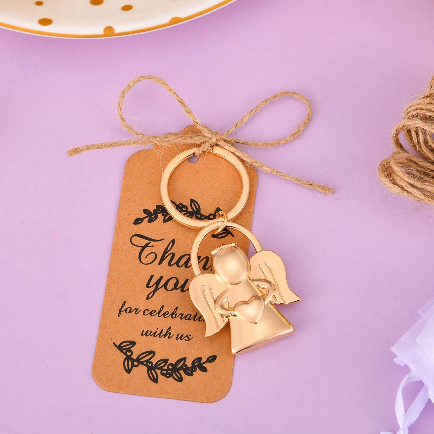 KBDHYY 24 angel designed key chains and Keychain for baby showers and weddings, party gifts, guest souvenirs or decorations, with labels and silk