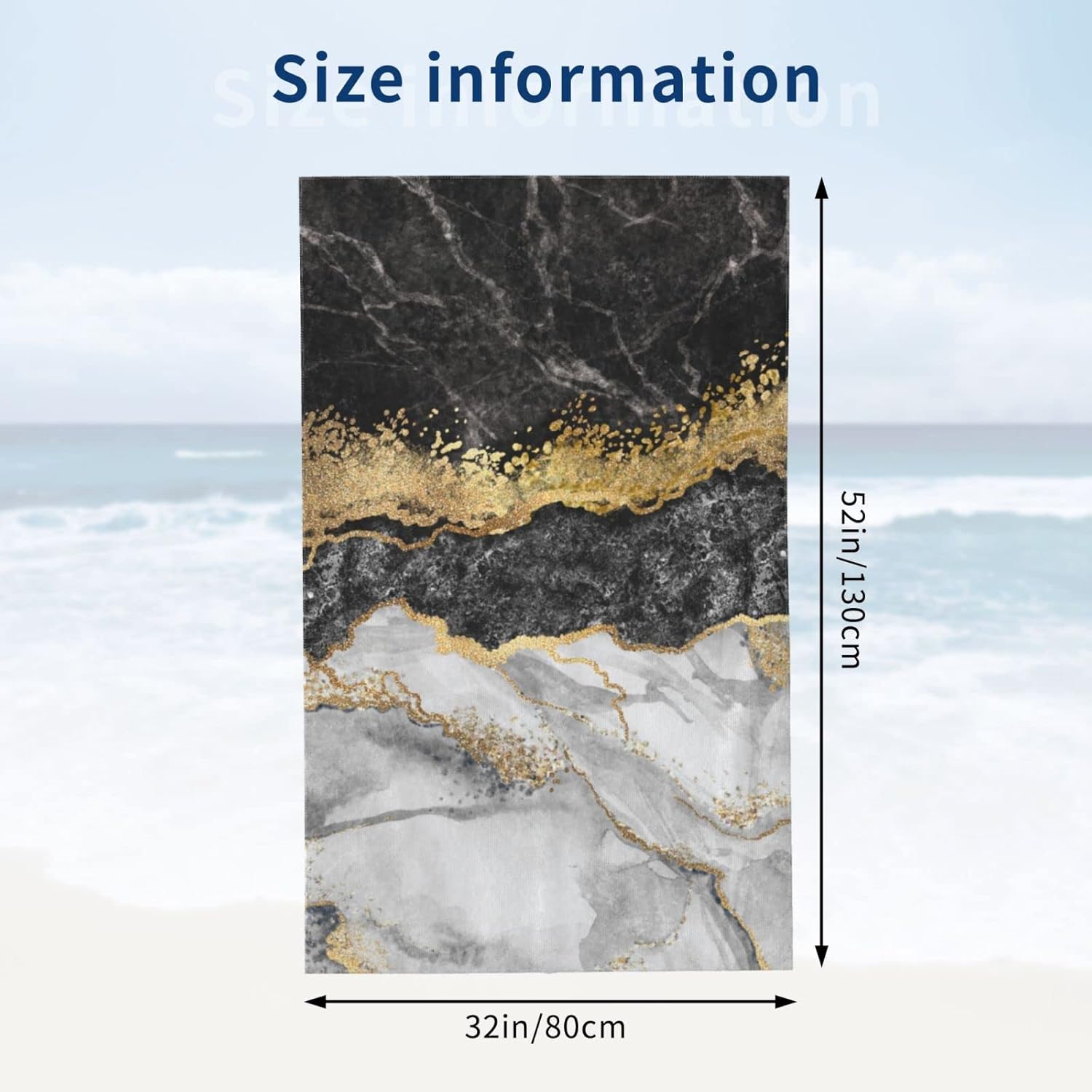 DADABULIU Toalla de baño con diseño abstracto de mármol negro, toallas de playa suaves y absorbentes, de secado rápido, toalla de calidad de hotel