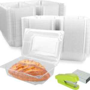 100 recipientes de plástico transparente con bisagras desechables de 9.3 x 6.3 x 3.7 pulgadas, recipientes para llevar con grapadora y grapas, 100 recipientes de plástico transparente con bisagras desechables de 9.3 x 6.3 x 3.7 pulgadas, recipientes para llevar con grapadora y grapas,