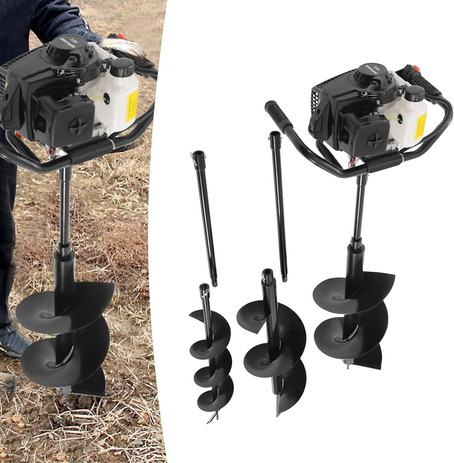 Excavadora de agujeros de poste a gas, taladro de tierra de 2 tiempos de 72 CC, excavadora de agujeros a gas de 4 HP, excavadora de agujeros para