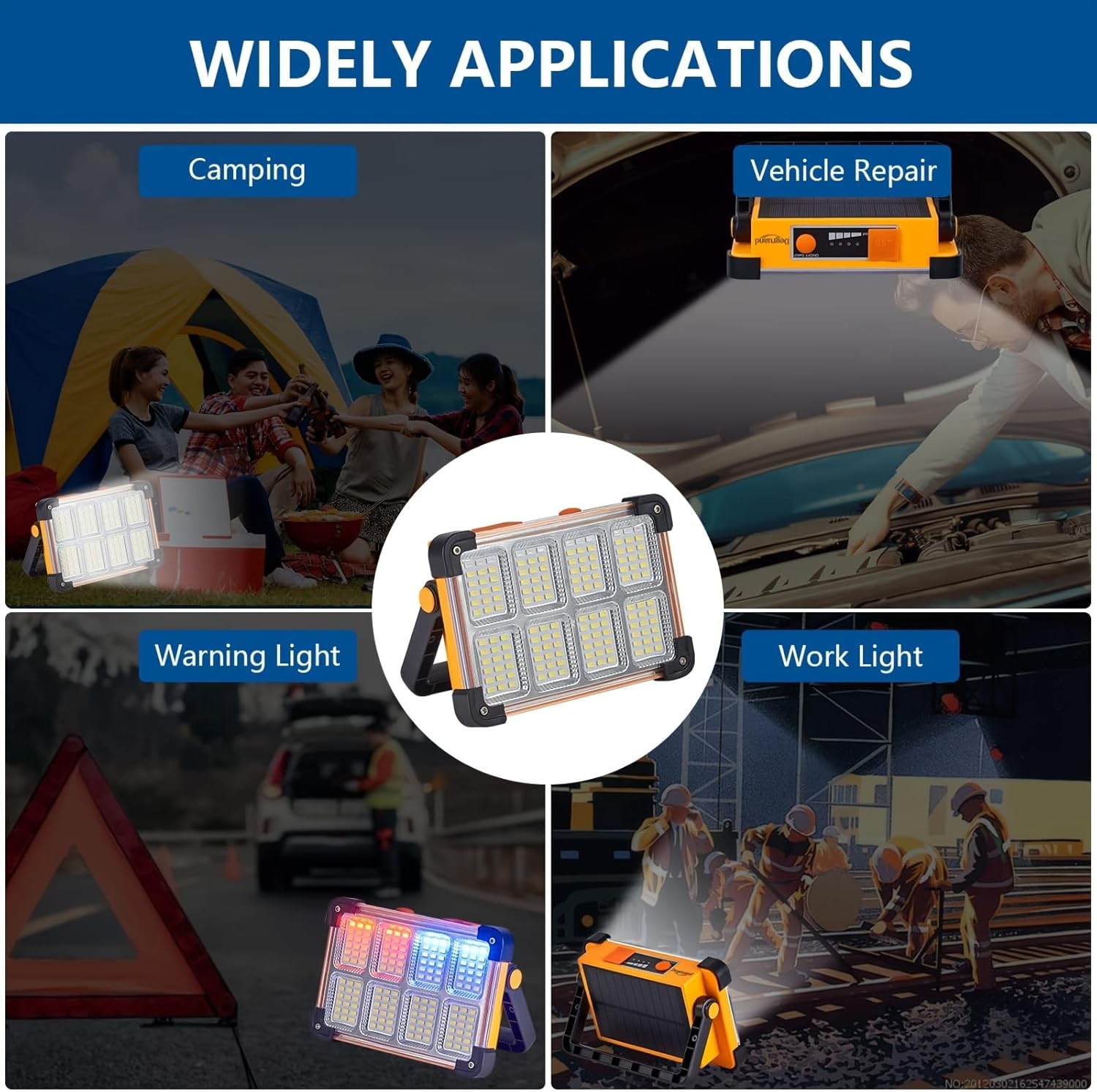 Luz solar de trabajo LED recargable, reflector portátil ultra brillante, luz inalámbrica impermeable IP65, de pie, para corte de energía, luz de