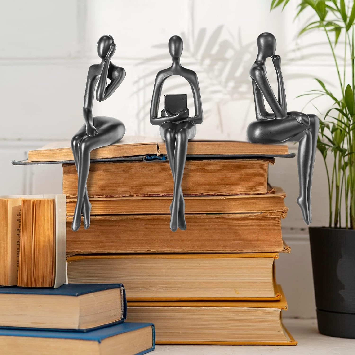 Estatua de Thinker – Escultura de arte abstracto, figuras coleccionables de resina dorada para el hogar, sala de estar, oficina, estante, gran idea