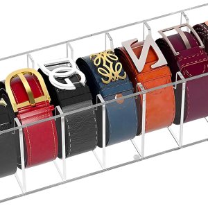 Organizador de cinturón, estuche de acrílico transparente para cinturón para armario y cajón, 7 compartimentos para cinturón, soporte de exhibición Organizador de cinturón, estuche de acrílico transparente para cinturón para armario y cajón, 7 compartimentos para cinturón, soporte de exhibición