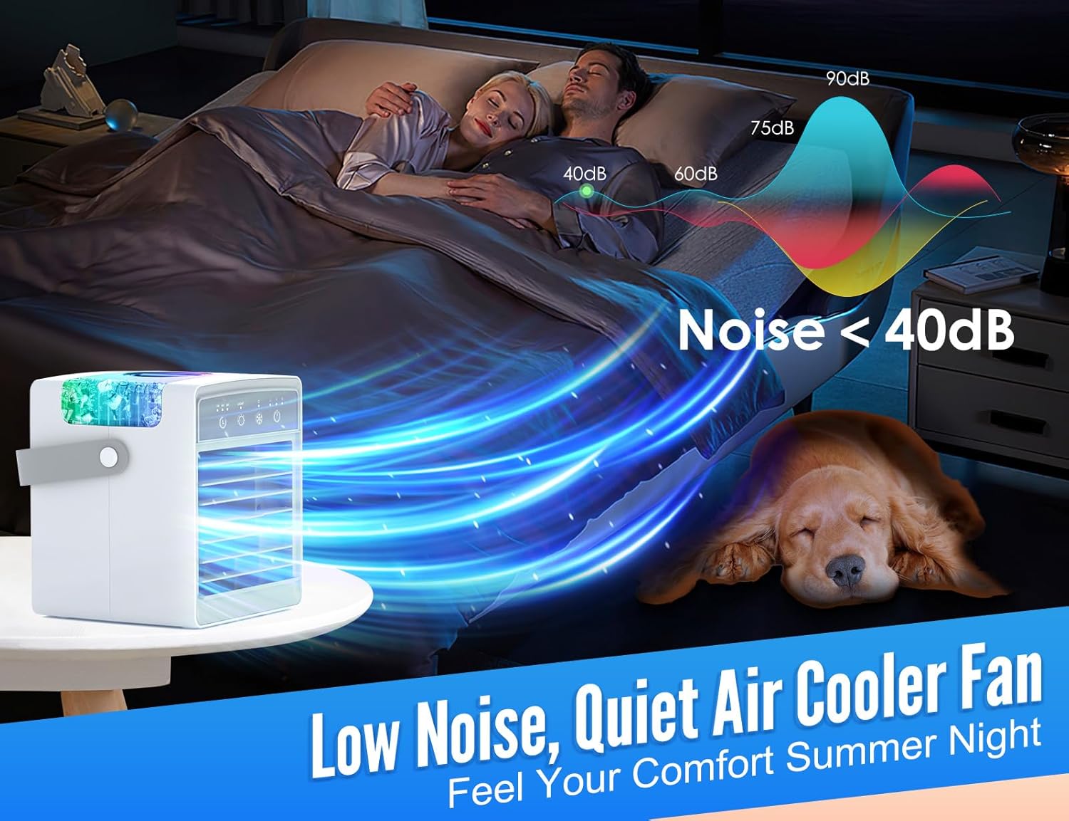 Aire acondicionado portátil, enfriador de aire evaporativo de 3 velocidades con temporizador, tanque de 10.8 onzas líquidas, unidad de CA pequeña,