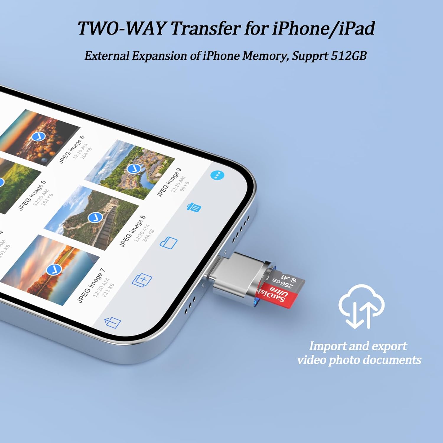 Certificado MFi de Apple Lector de tarjetas micro SD para iPhone, lector de tarjetas Lightning a Micro SDTF, adaptador de tarjetas micro SD para