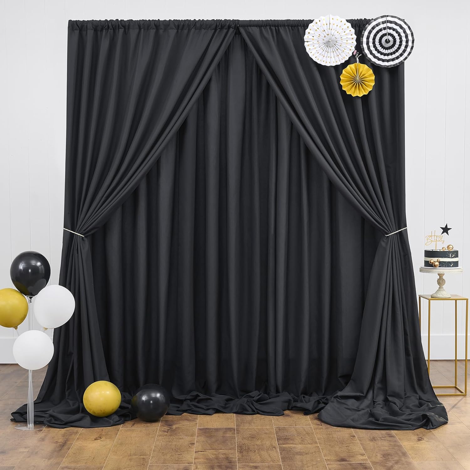Cortinas de fondo de 10 x 10 pies, paneles de cortinas de fondo negro para fotografía para baby shower, fiesta de cumpleaños, decoración del hogar,