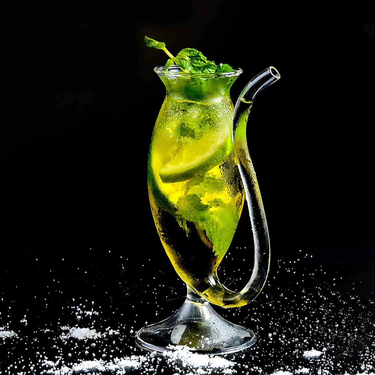 SMLJFO Vampire – Juego de 2 copas de vino de cóctel de 10 onzas con tubo para beber y popote para jugo de champán, hogar, fiesta, club, cristalería,