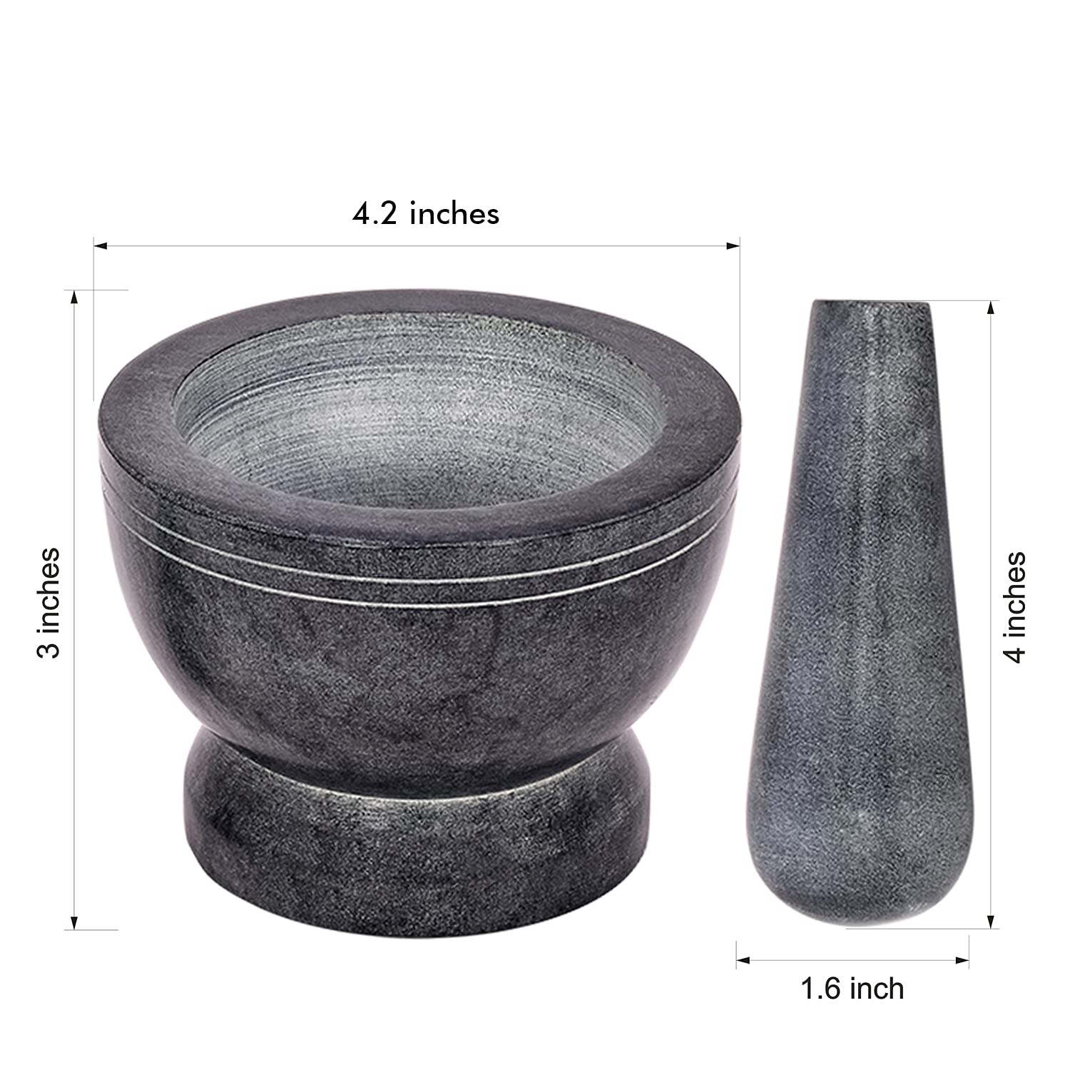 Mortero y mortero, hecho de piedra dura pulida resistente, molinillo para especias, pastas, hierbas, condimentos, etc.