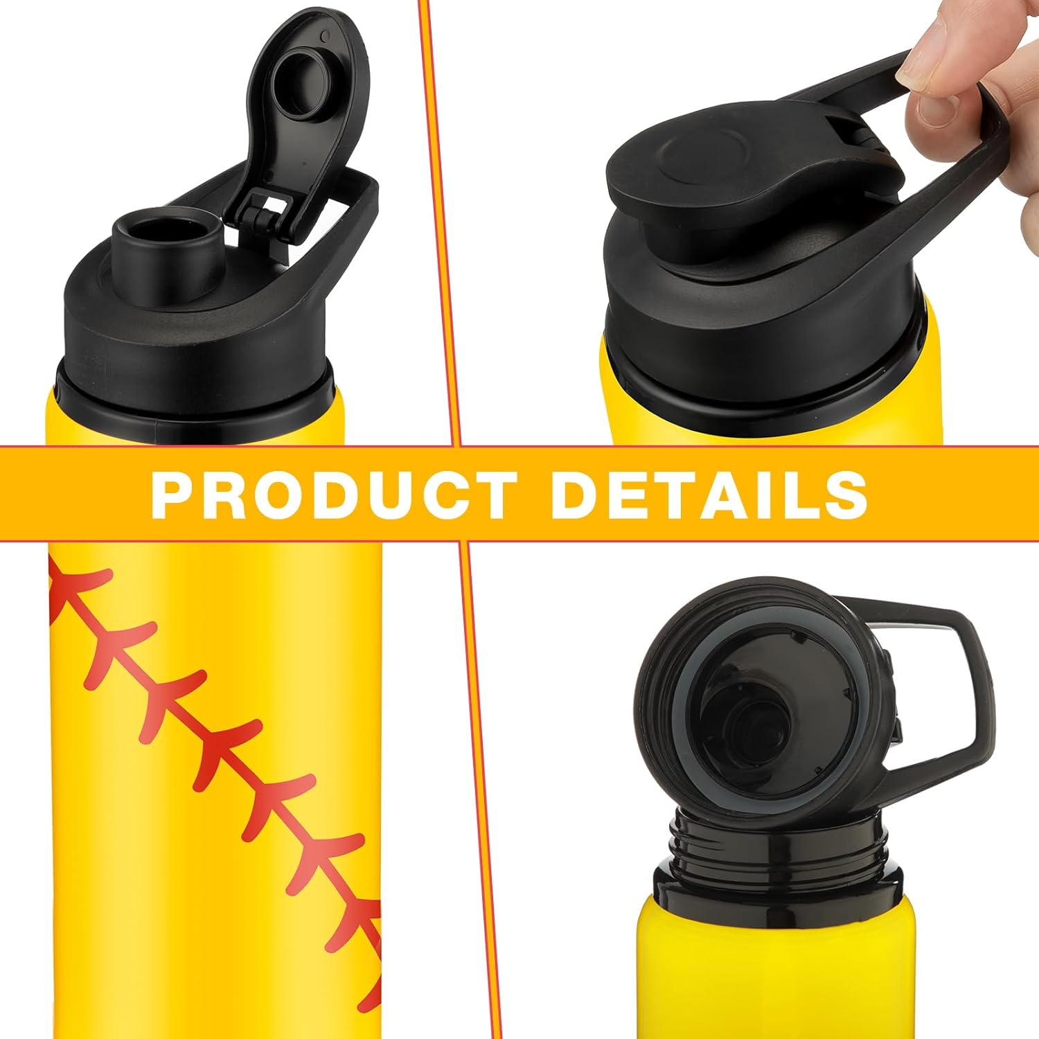 Yaomiao 16 botellas de agua de sóftbol de regalo de softbol, botella de agua de aluminio, tapa a presión, botellas reutilizables a prueba de fugas,