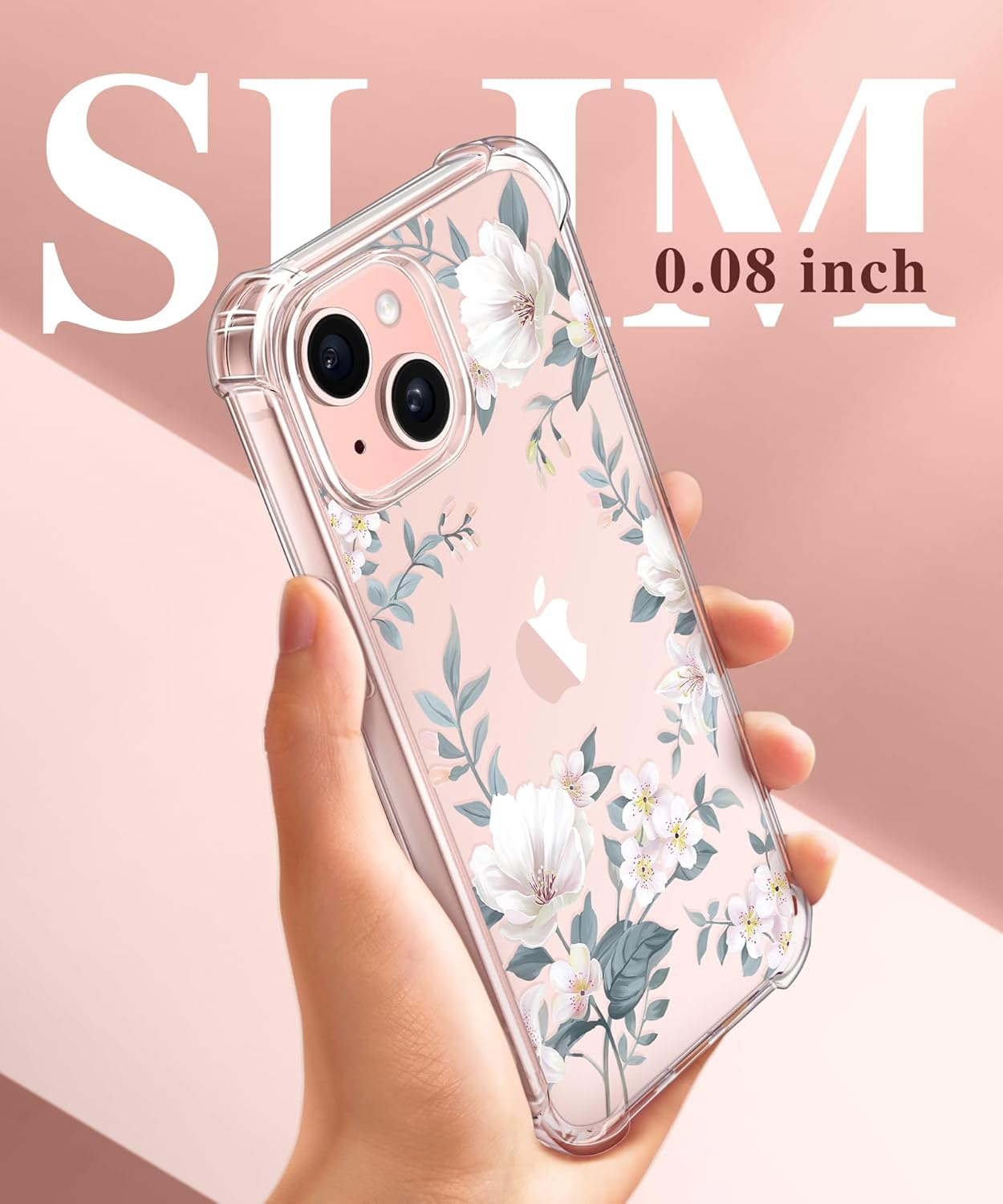 GVIEWIN Funda 3 en 1 diseñada para iPhone 15 Plus de 6.7 pulgadas, con protector de pantalla + protector de cámara con flores transparentes no