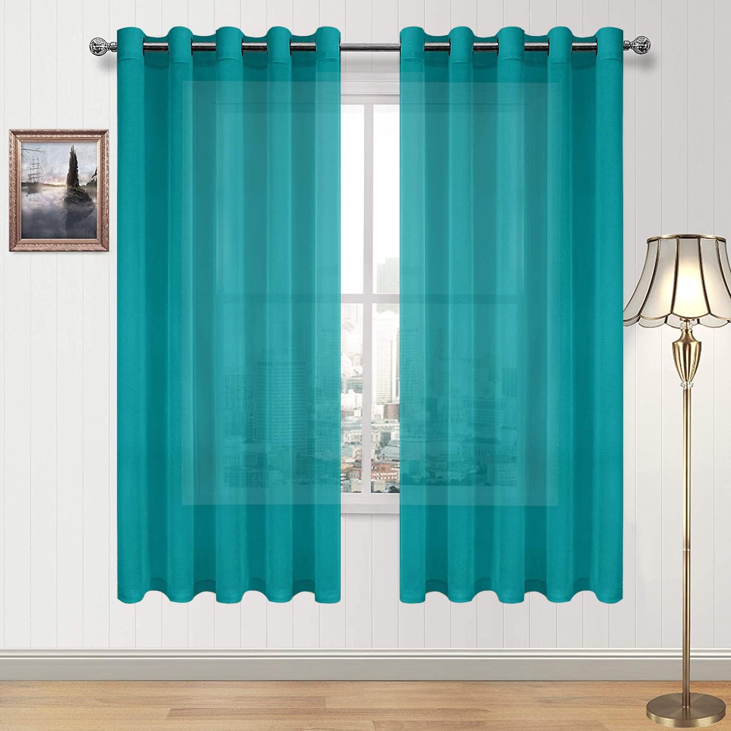 DWCN Cortinas transparentes de lino sintético turquesa, cortinas de gasa con ojales para ventana para dormitorio, sala de estar, 60 x 63 pulgadas de