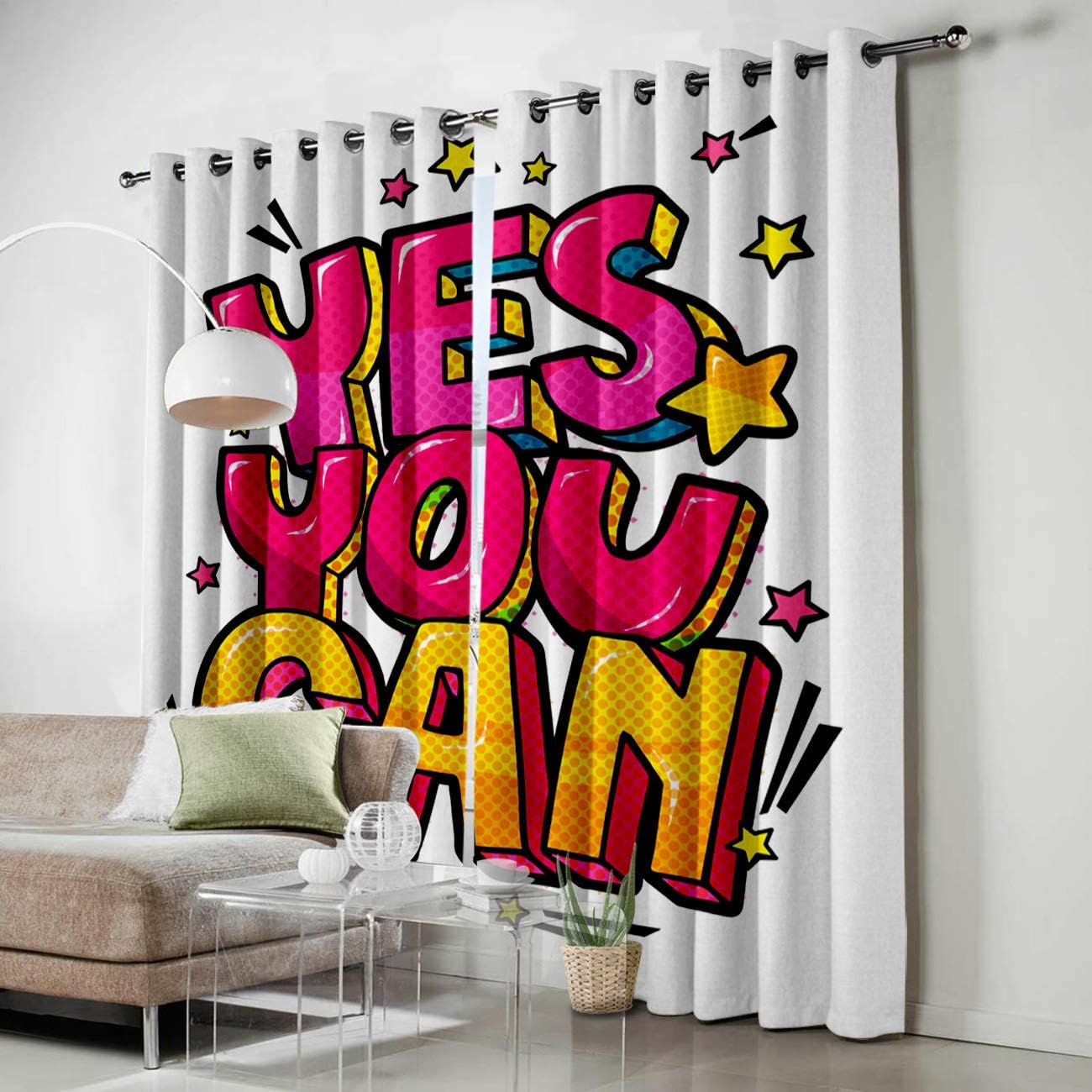 FortuneHouse Blackout Curtains Thermal Insulated Cartoon Letter Clip Art yes You can Solid Pattern Metal Grommet Elegant Room Drapes Window Curtain