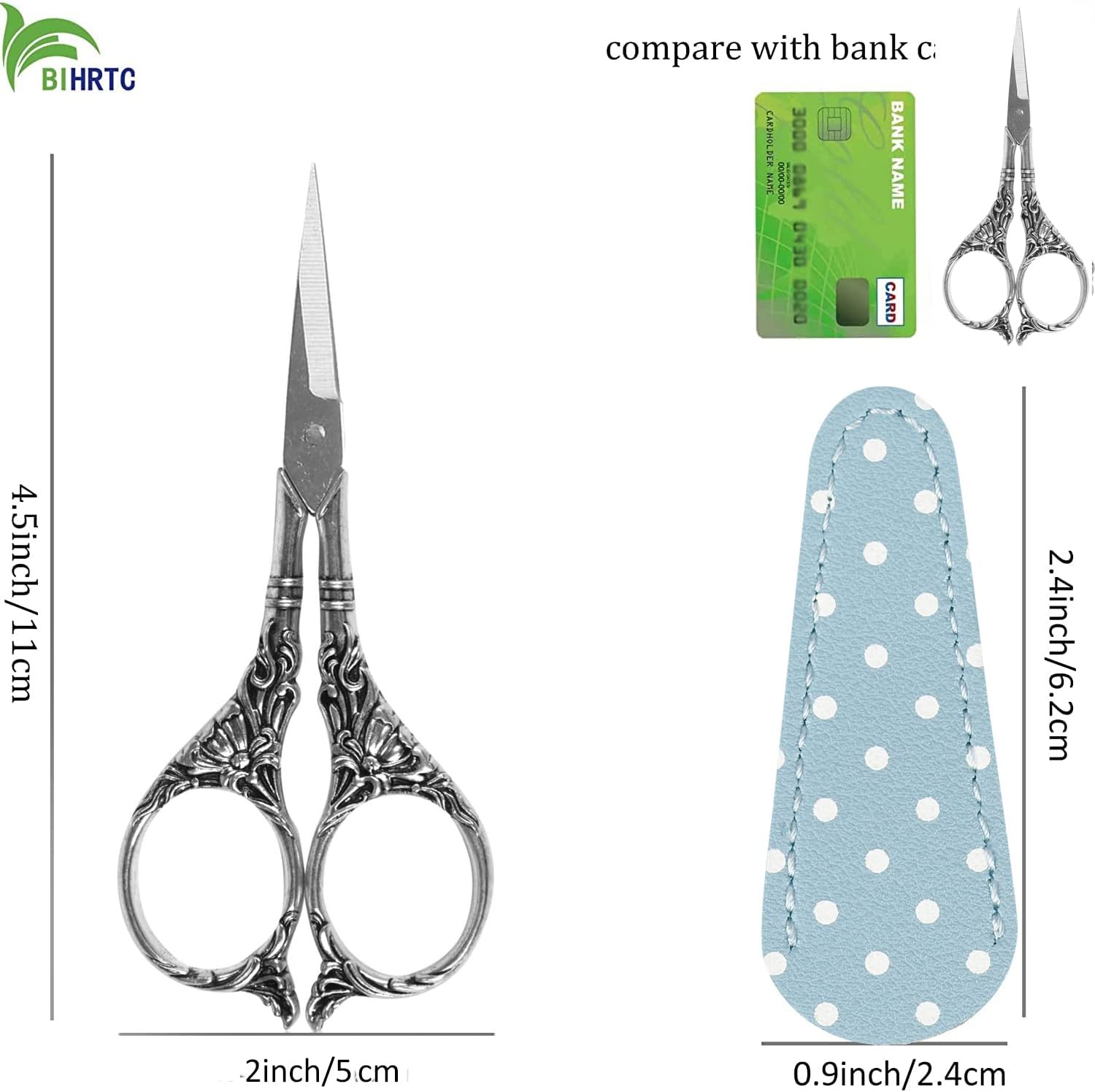 BIHRTC Tijeras de coser pequeñas de 4.5 pulgadas, tijeras de hoja dentada, tijeras de acero inoxidable con punta afilada para coser tejer costura,