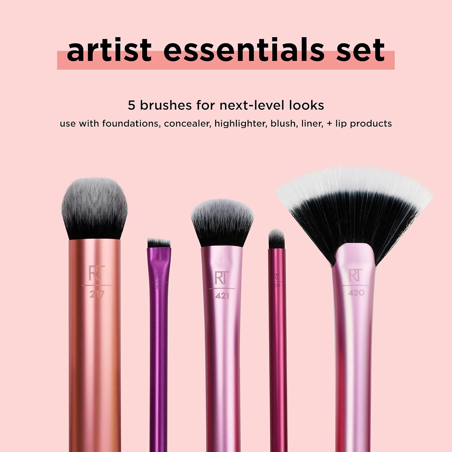 Real Techniques Artist Essentials – Juego de brochas de maquillaje, para base, rubor, iluminador, sombra de ojos y delineador, herramientas de